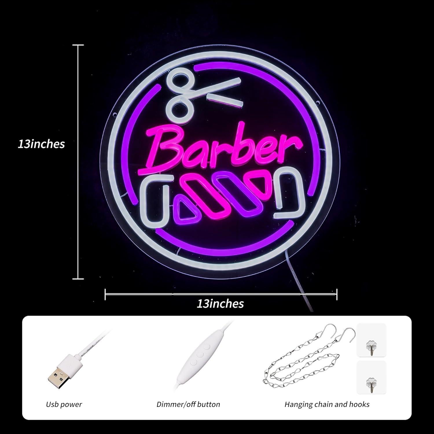 Letrero de neón LED redondo SUYUZUR para barbería 33cm
