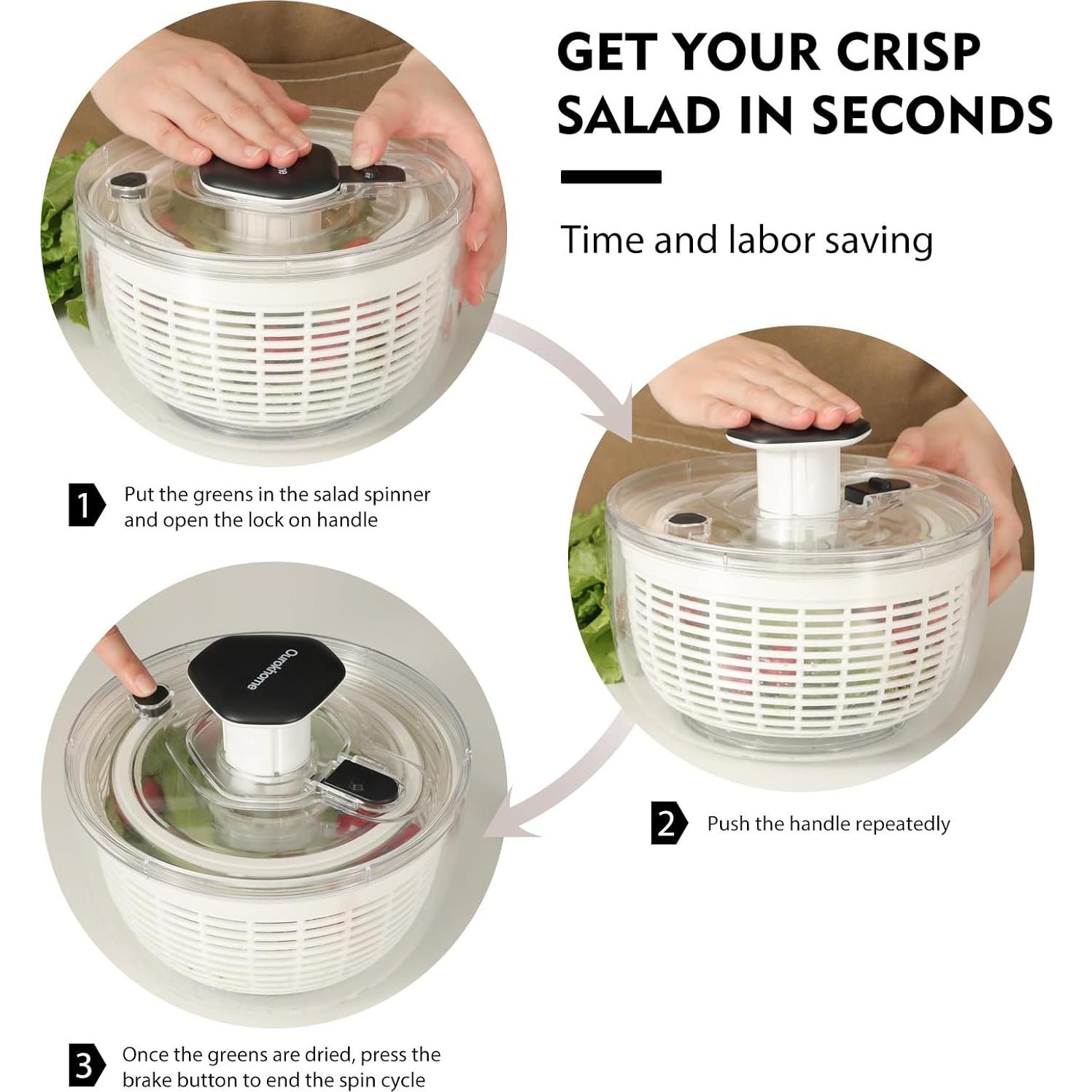 Secador de Ensalada Ourokhome 3.6 L Negro con Presión a Mano