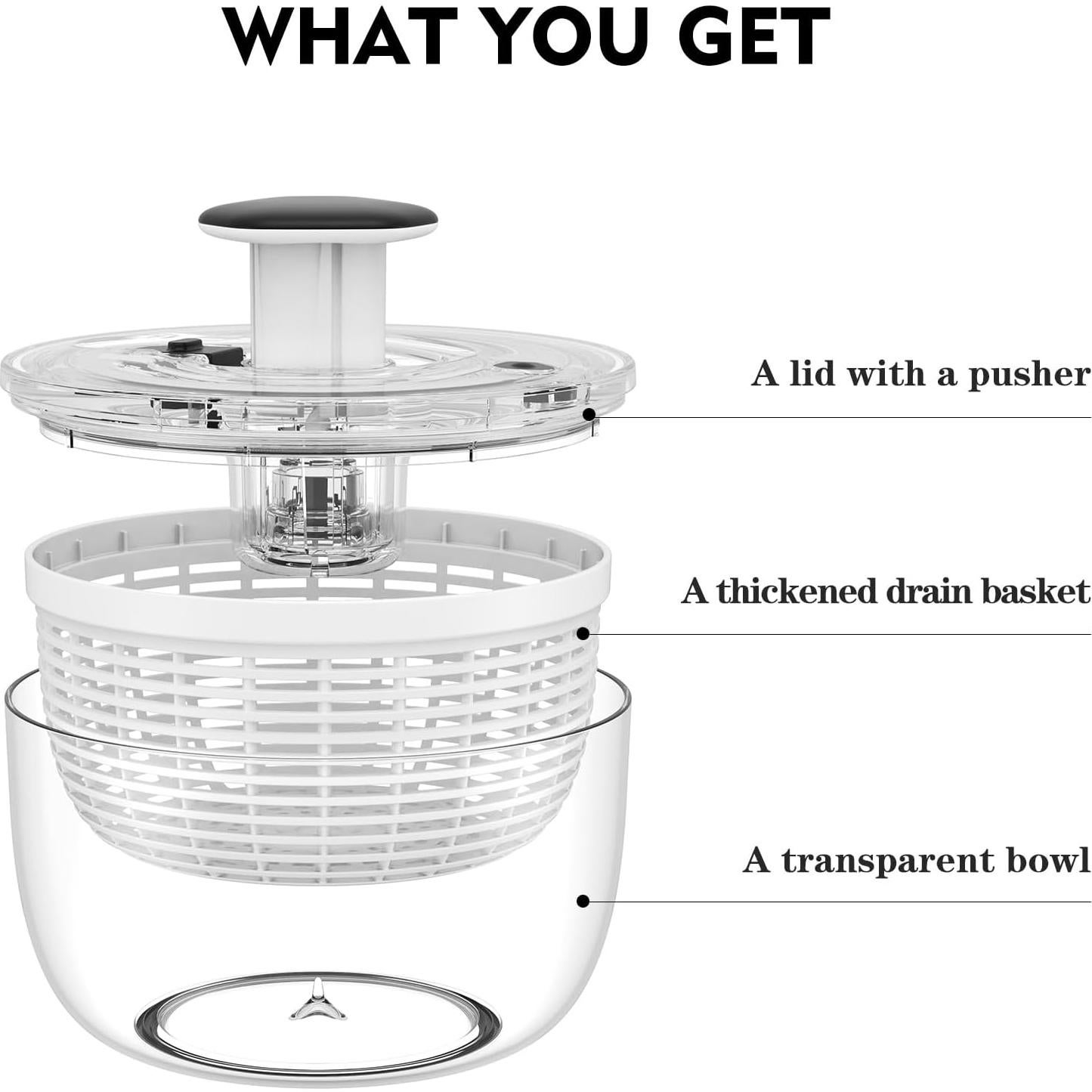 Secador de Ensalada Ourokhome 3.6 L Negro con Presión a Mano