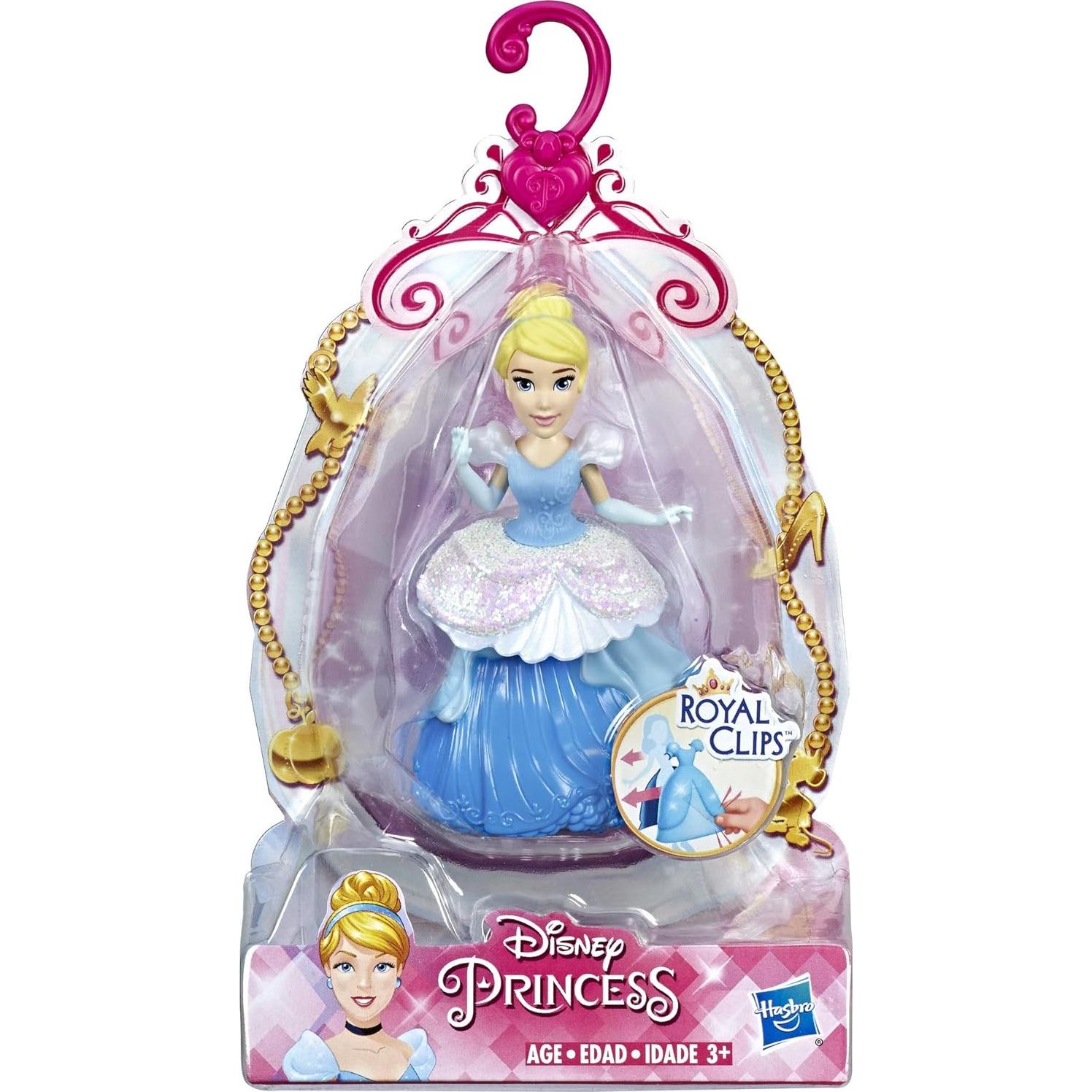 Disney Princess Cinderella Collectible Doll with Glittery Blue & White One-Clip Dress, Royal Clips Fashion Toy
