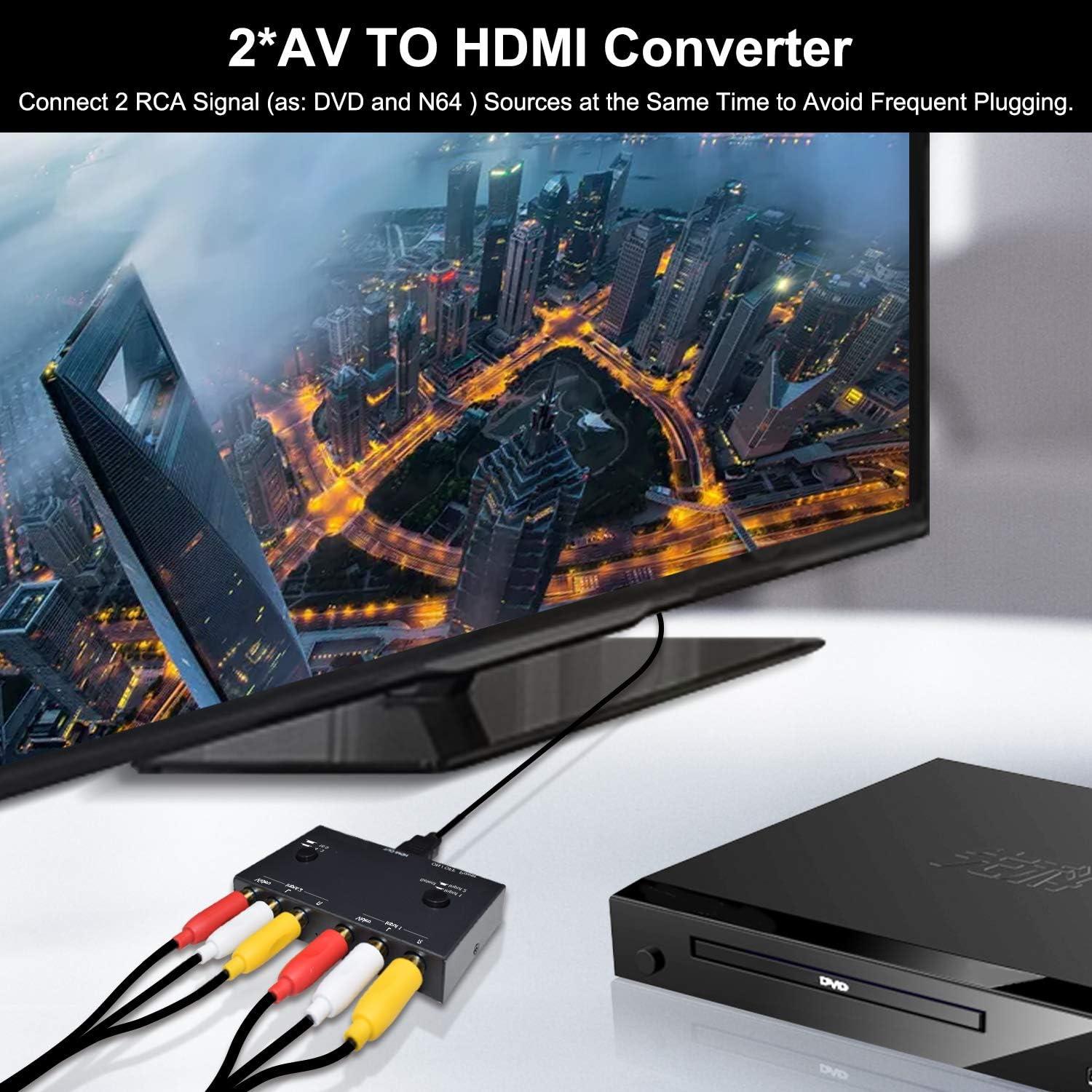 Convertidor RCA a HDMI Azda 1080P 2 Vías Plug and Play