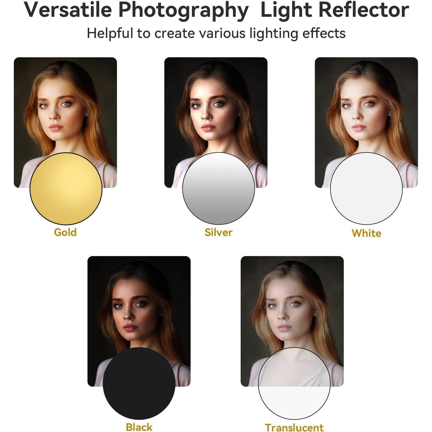 UTEBIT Light Reflector Stand Kit with Stand Diffuser 5 in 1 Collapsible Multi Disc with Bag, Photography Reflector Holder-Translucent/Silver/Gold/White/Black (24 Inch)