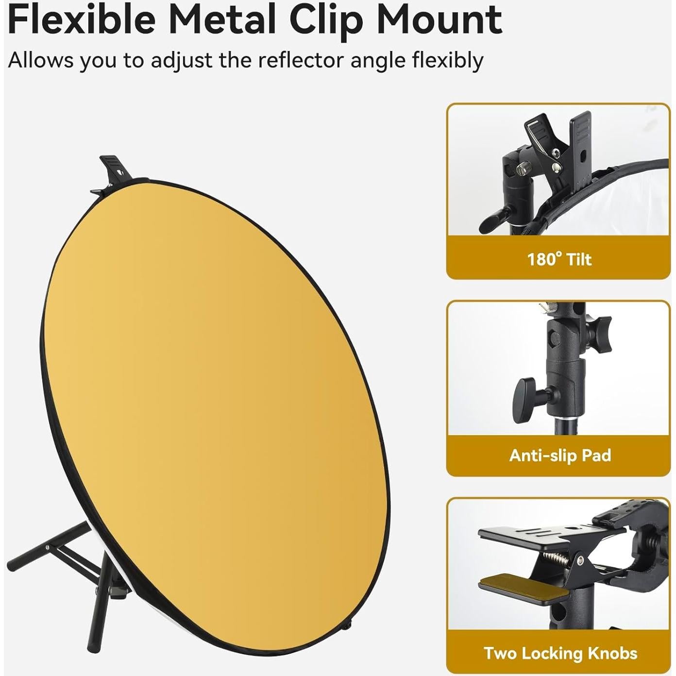 UTEBIT Light Reflector Stand Kit with Stand Diffuser 5 in 1 Collapsible Multi Disc with Bag, Photography Reflector Holder-Translucent/Silver/Gold/White/Black (24 Inch)