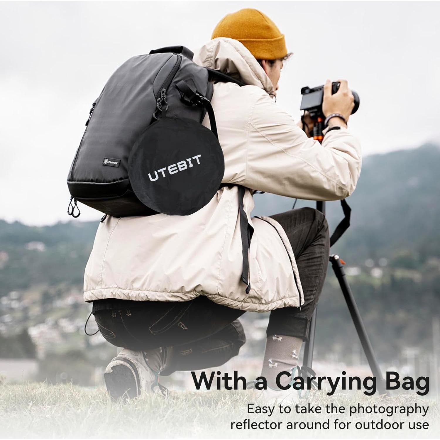 UTEBIT Light Reflector Stand Kit with Stand Diffuser 5 in 1 Collapsible Multi Disc with Bag, Photography Reflector Holder-Translucent/Silver/Gold/White/Black (24 Inch)