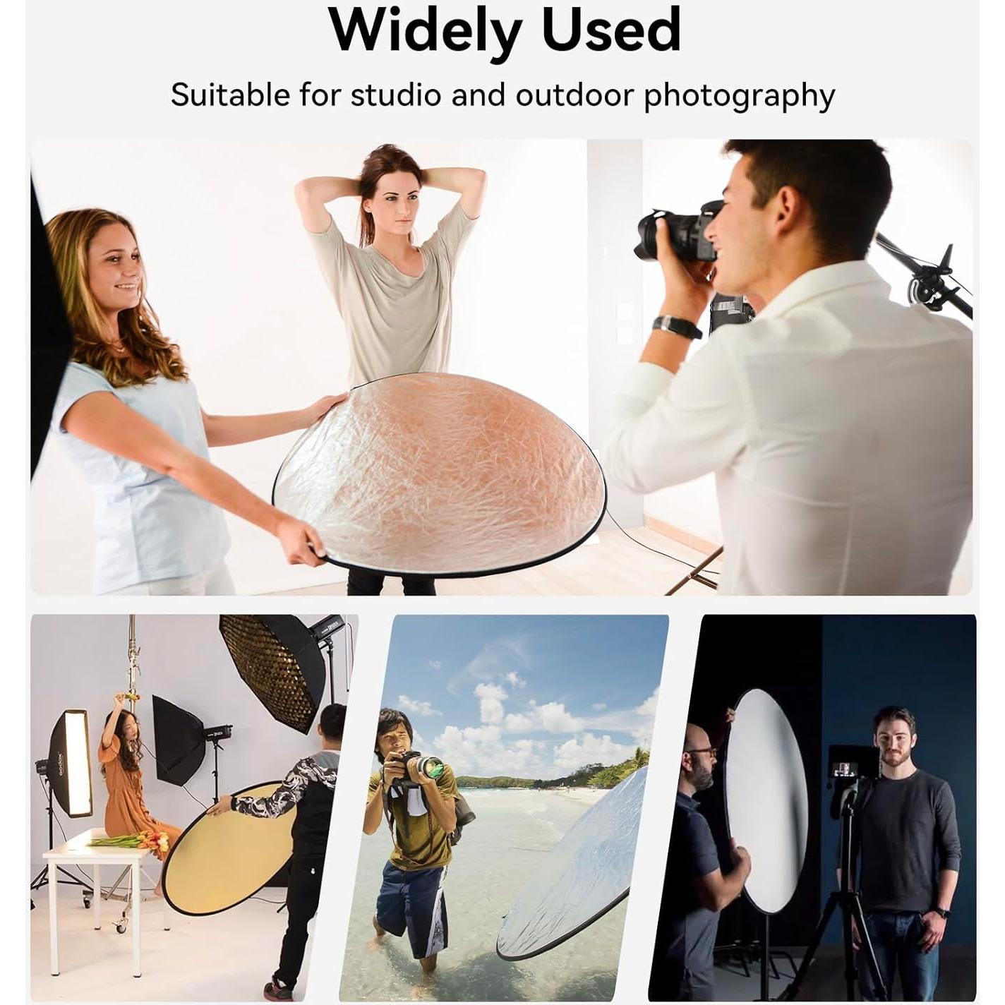 UTEBIT Light Reflector Stand Kit with Stand Diffuser 5 in 1 Collapsible Multi Disc with Bag, Photography Reflector Holder-Translucent/Silver/Gold/White/Black (24 Inch)