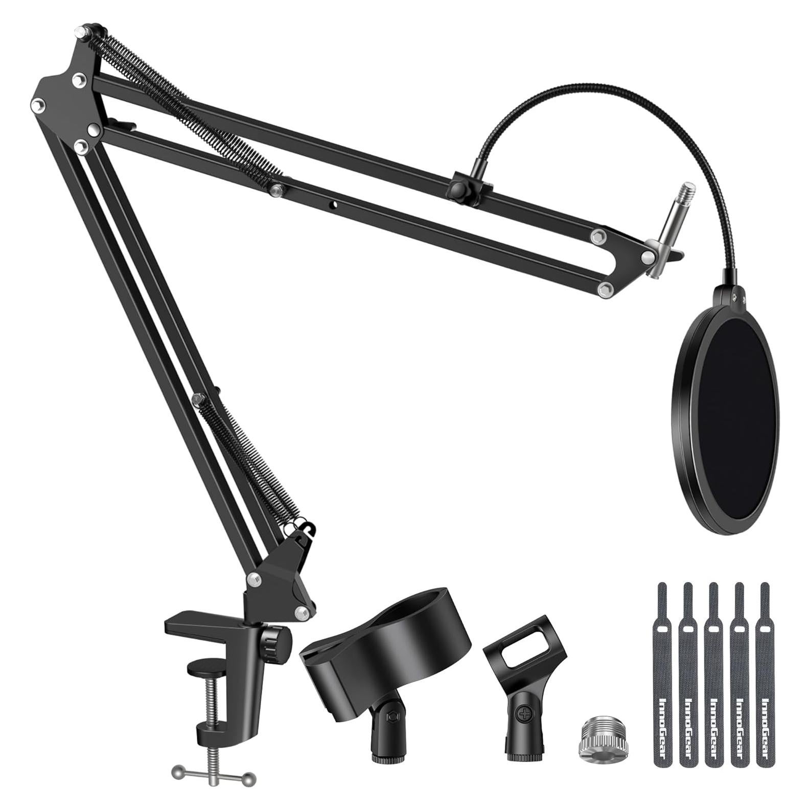 InnoGear Mic Stand for Blue Snowball and Blue Snowball iCE Boom Arm Stand with Pop Filter Microphone Holders for HyperX QuadCast SoloCast Fifine Shure SM7B and Other Mic, Max Load 1.5 KG, Medium