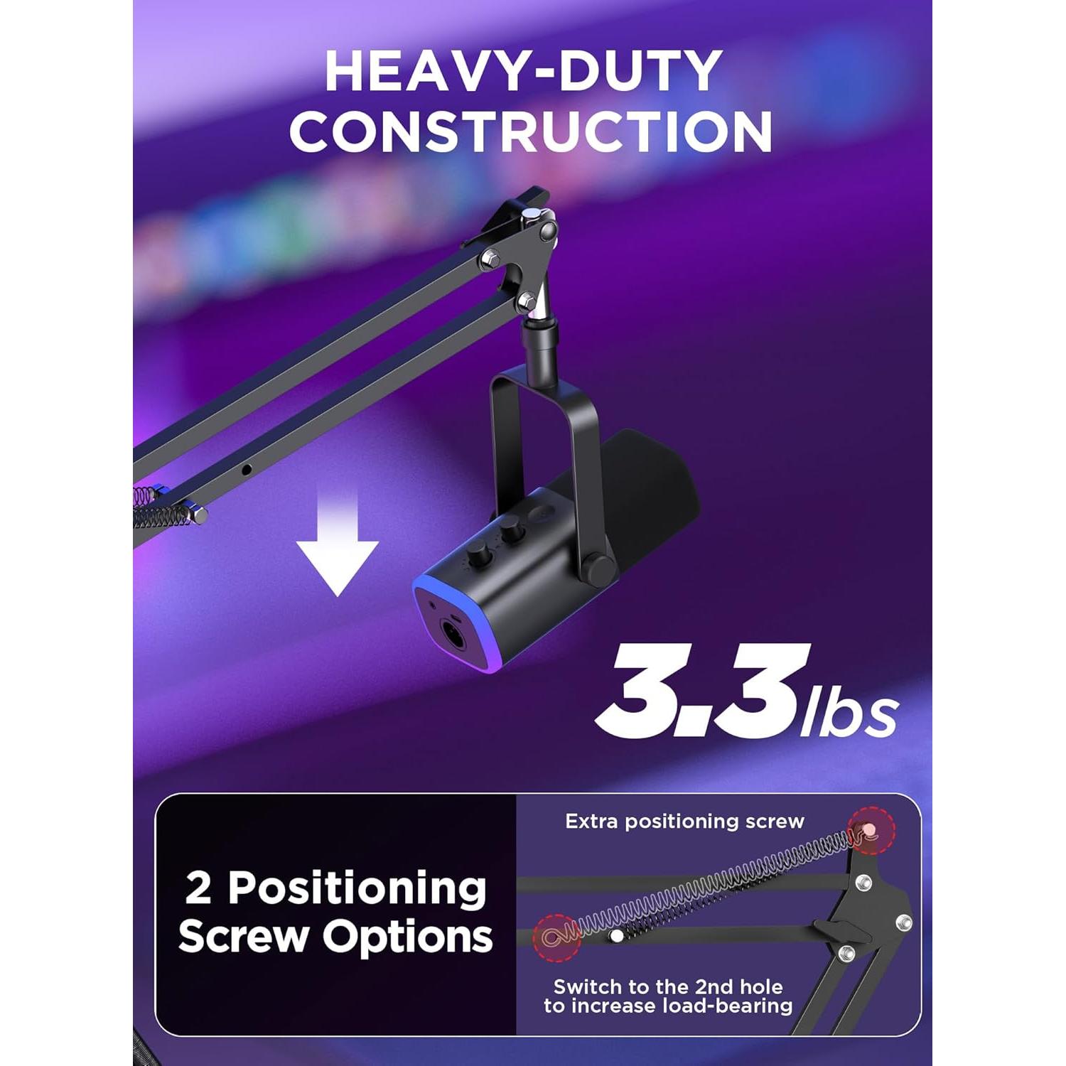 InnoGear Mic Stand for Blue Snowball and Blue Snowball iCE Boom Arm Stand with Pop Filter Microphone Holders for HyperX QuadCast SoloCast Fifine Shure SM7B and Other Mic, Max Load 1.5 KG, Medium