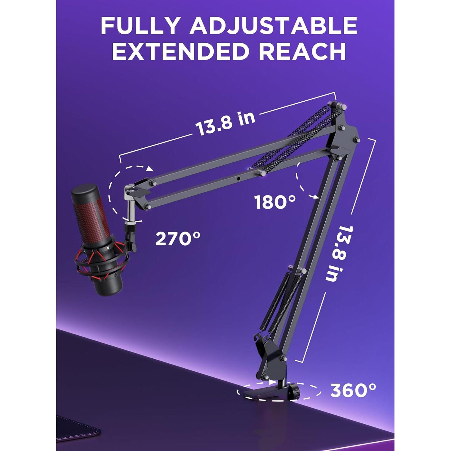 InnoGear Mic Stand for Blue Snowball and Blue Snowball iCE Boom Arm Stand with Pop Filter Microphone Holders for HyperX QuadCast SoloCast Fifine Shure SM7B and Other Mic, Max Load 1.5 KG, Medium