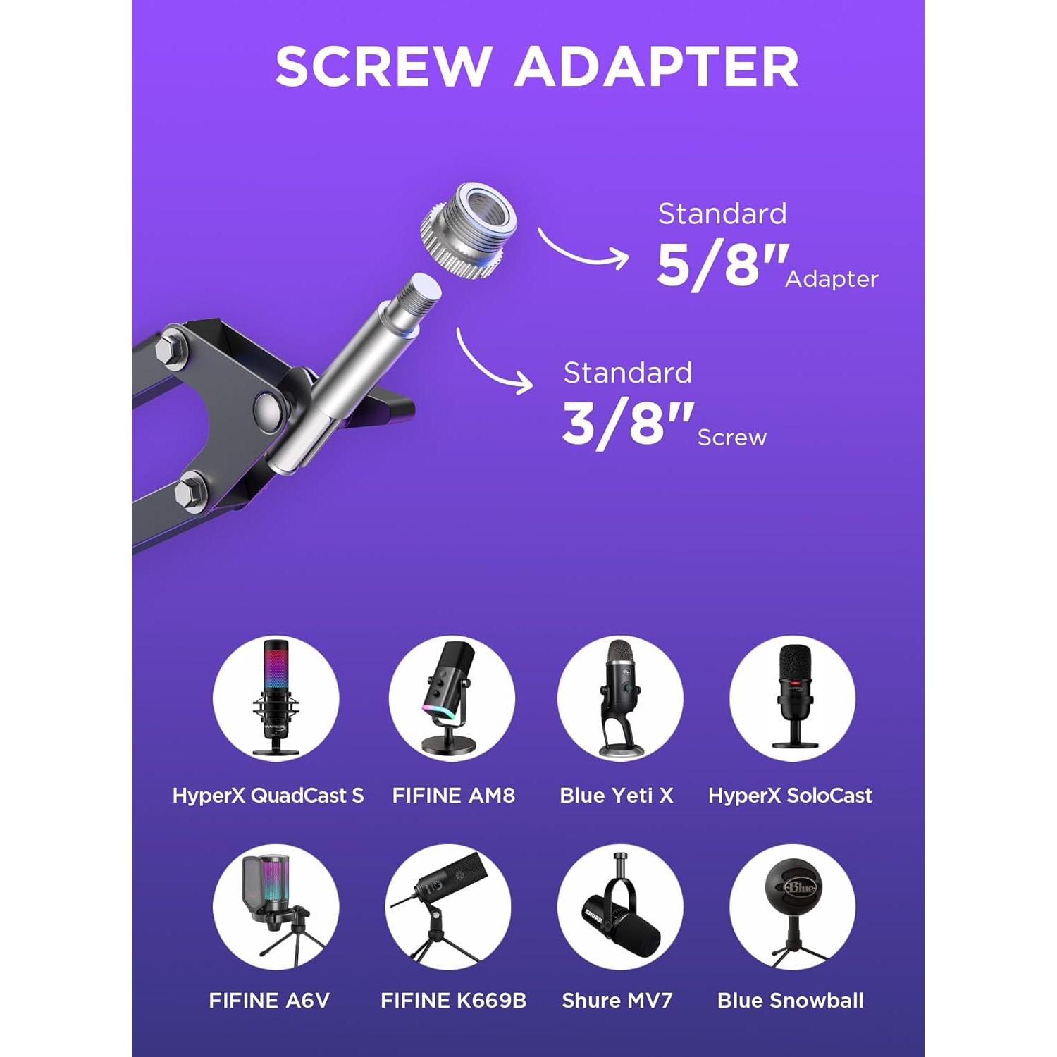 InnoGear Mic Stand for Blue Snowball and Blue Snowball iCE Boom Arm Stand with Pop Filter Microphone Holders for HyperX QuadCast SoloCast Fifine Shure SM7B and Other Mic, Max Load 1.5 KG, Medium