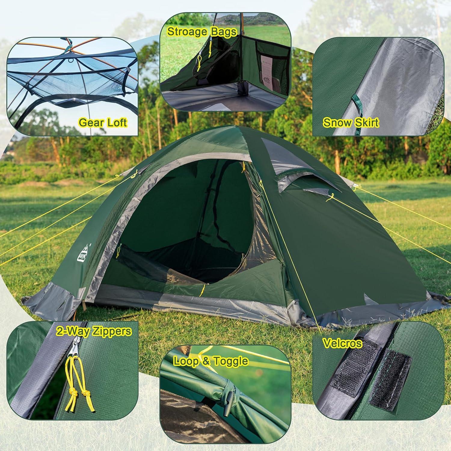 Tienda de Camping Camppal para 2 Personas Impermeable 4 Estaciones