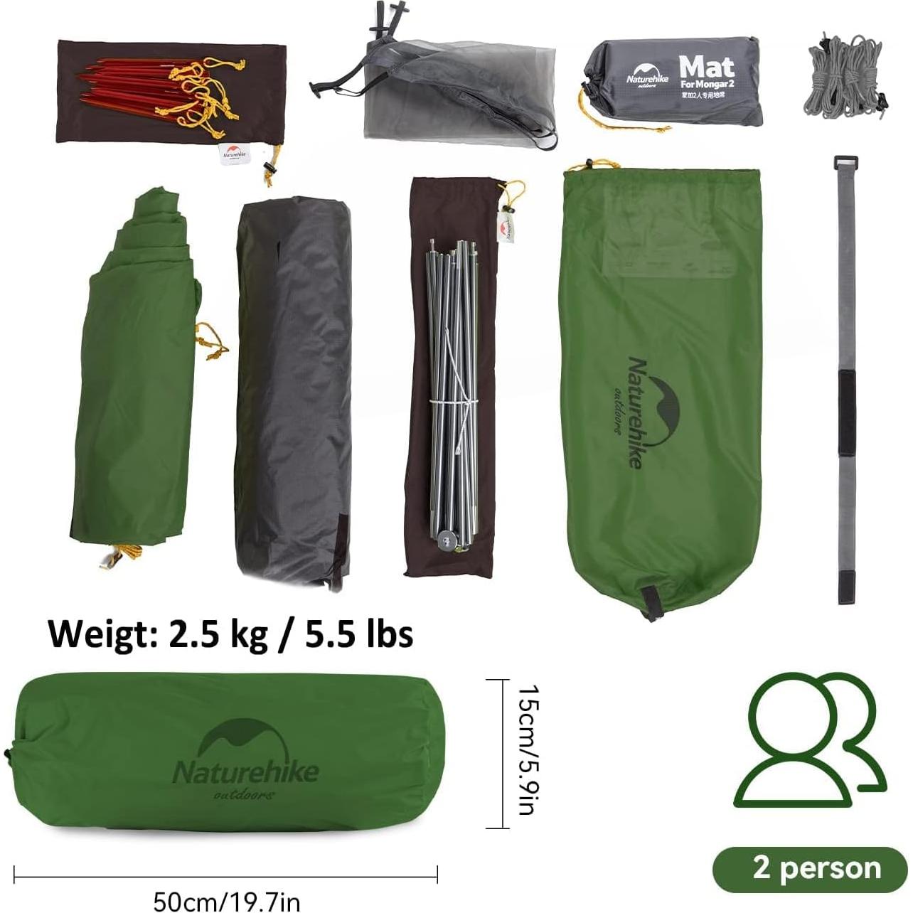 Tienda de Camping Naturehike Mongar para 2 Personas - Impermeable
