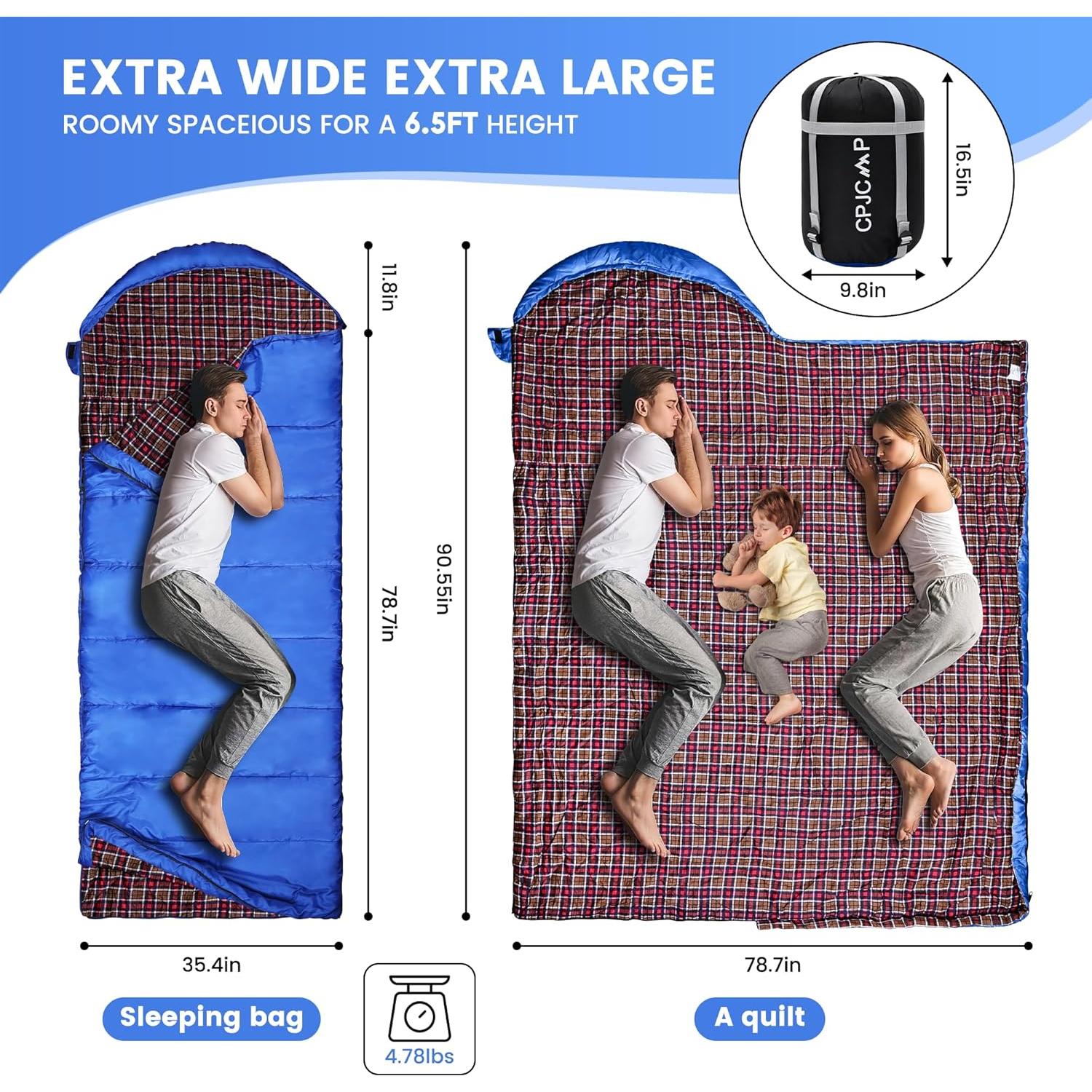 Saco de Dormir CPJCMP 0°C XXL Franela Verde Camping