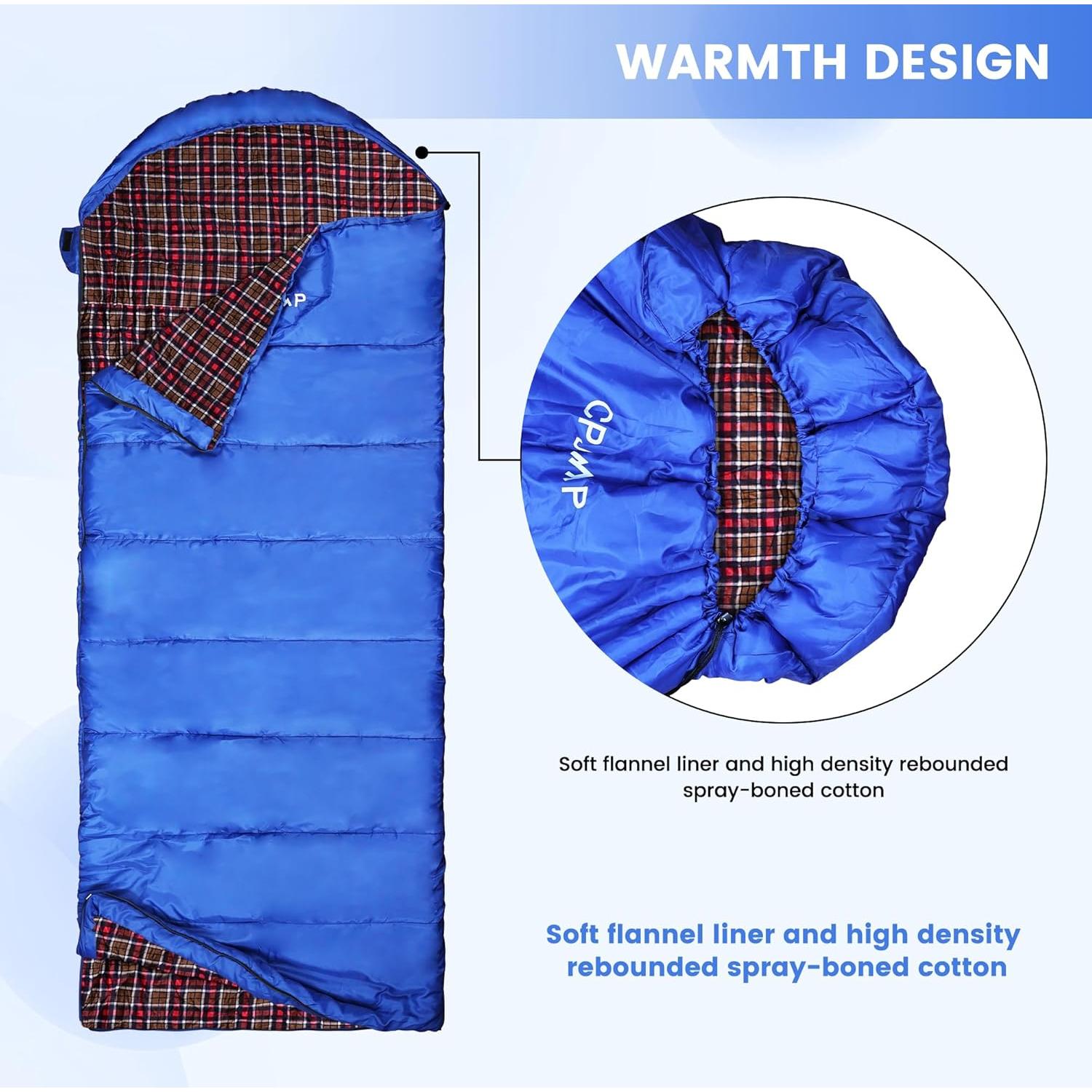 Saco de Dormir CPJCMP 0°C XXL Franela Verde Camping