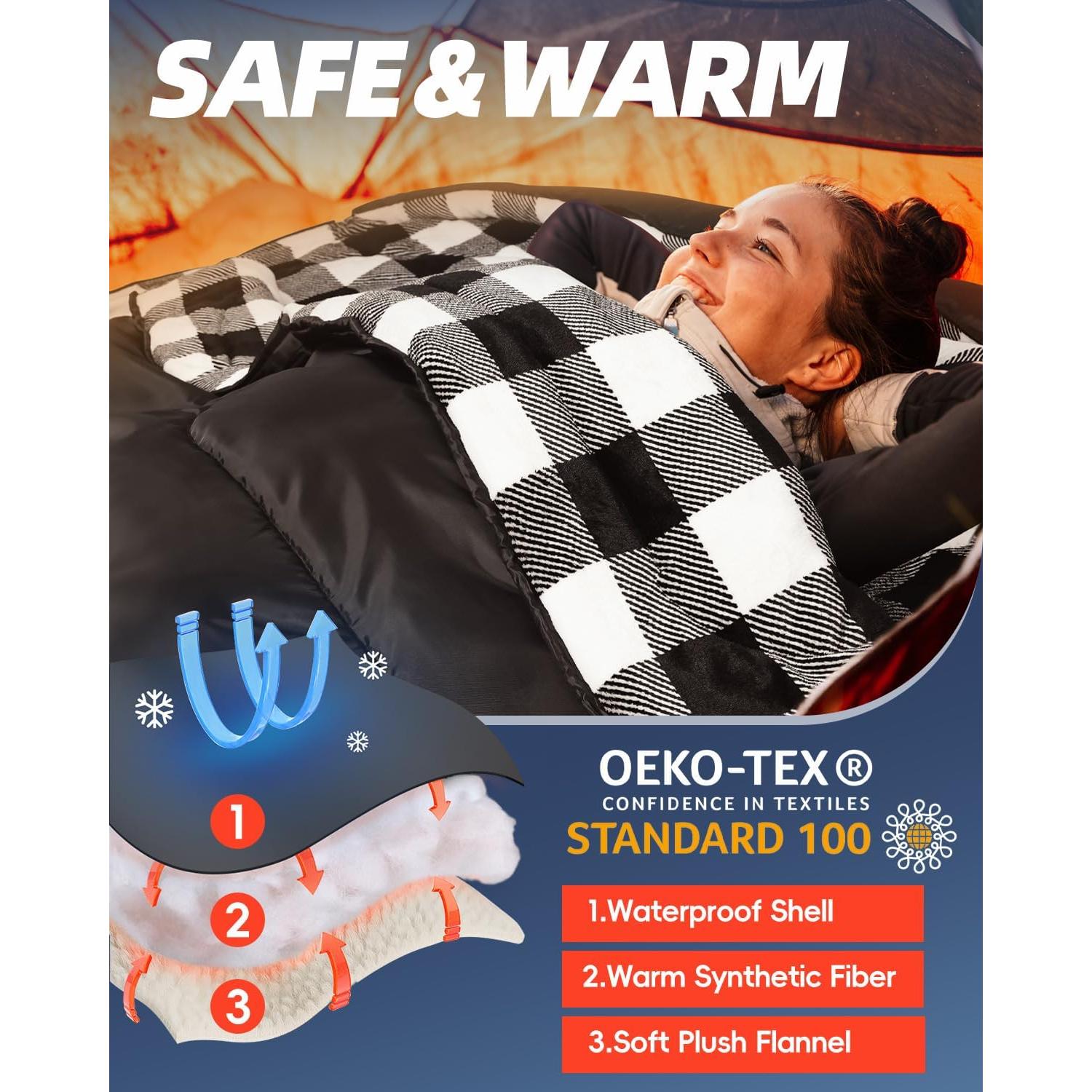 Saco de Sueño Doble MEREZA 220x150 cm Franela para 2 Personas