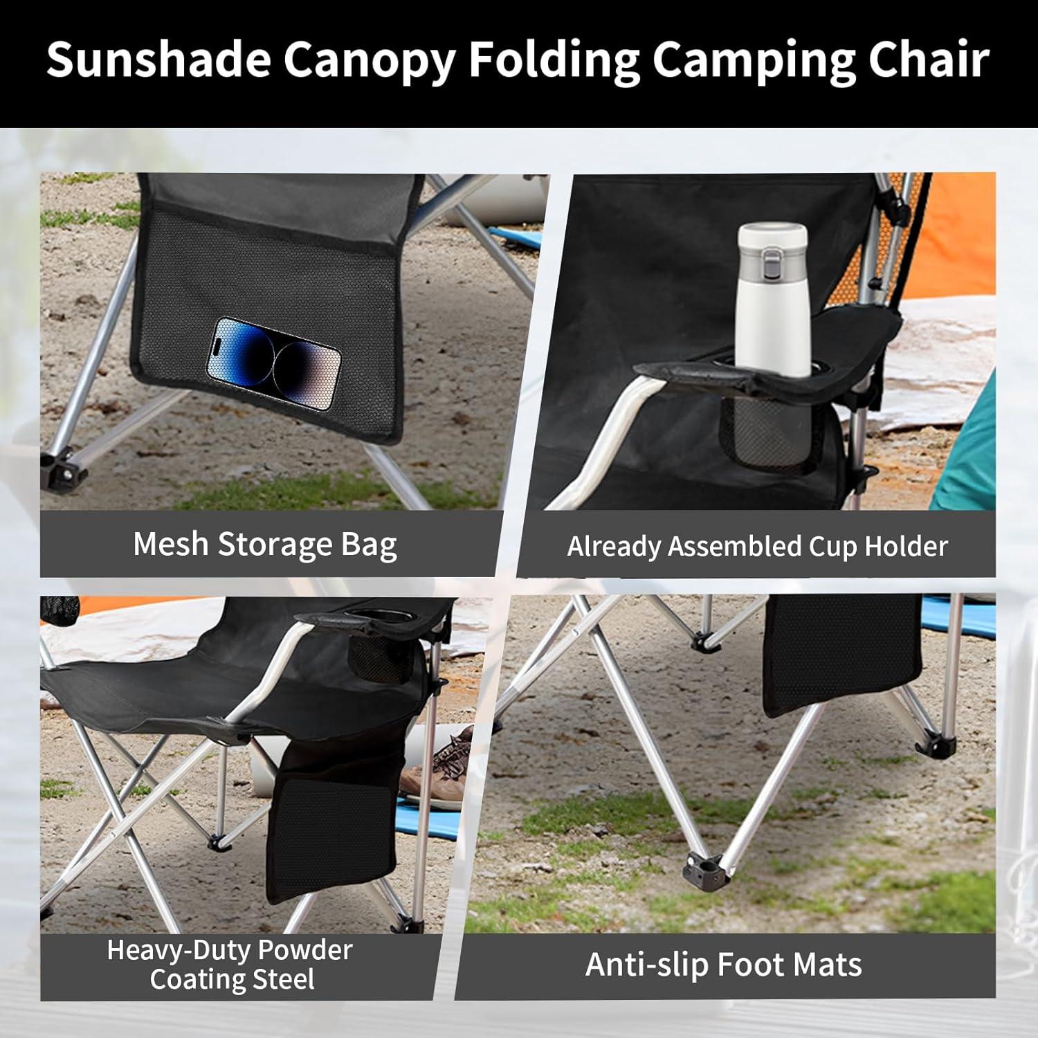 Silla de Camping Plegable CAMP SOLUTIONS con Dosel y Portavasos