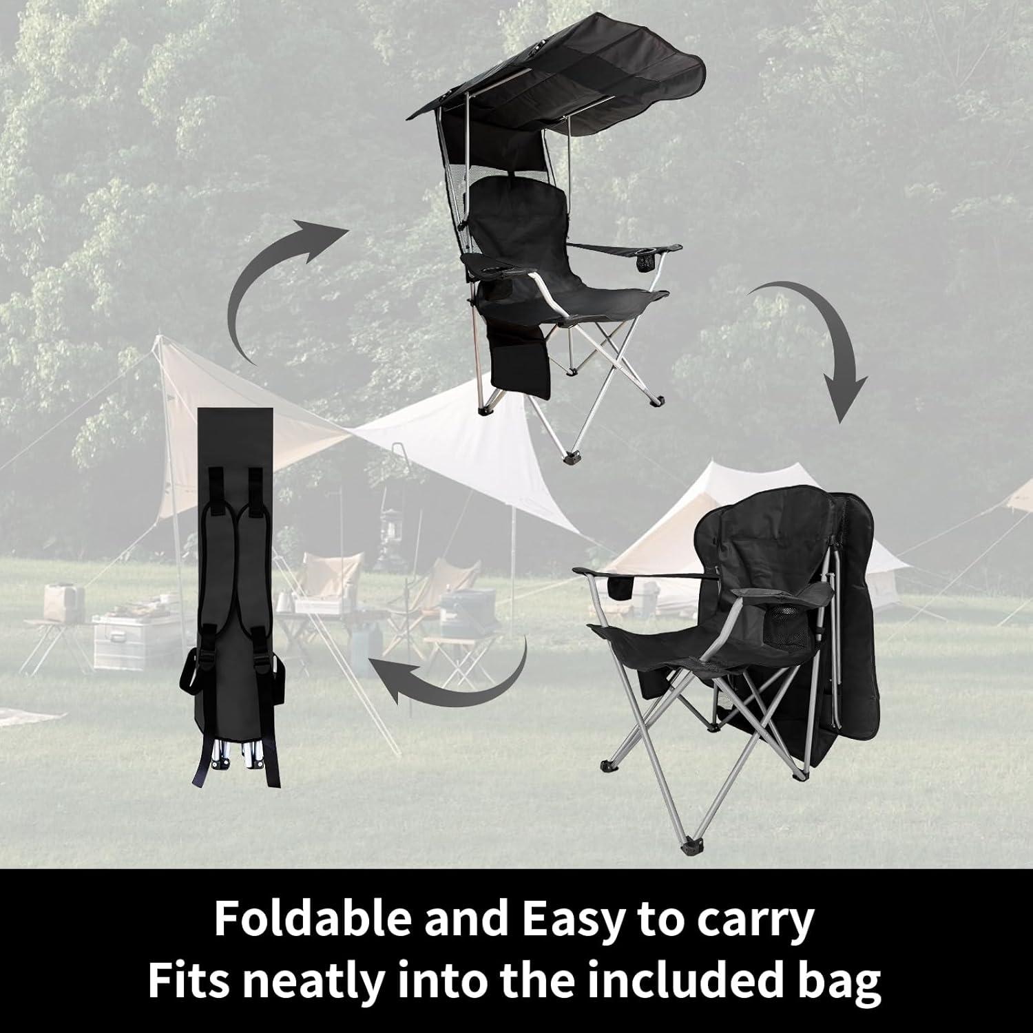 Silla de Camping Plegable CAMP SOLUTIONS con Dosel y Portavasos