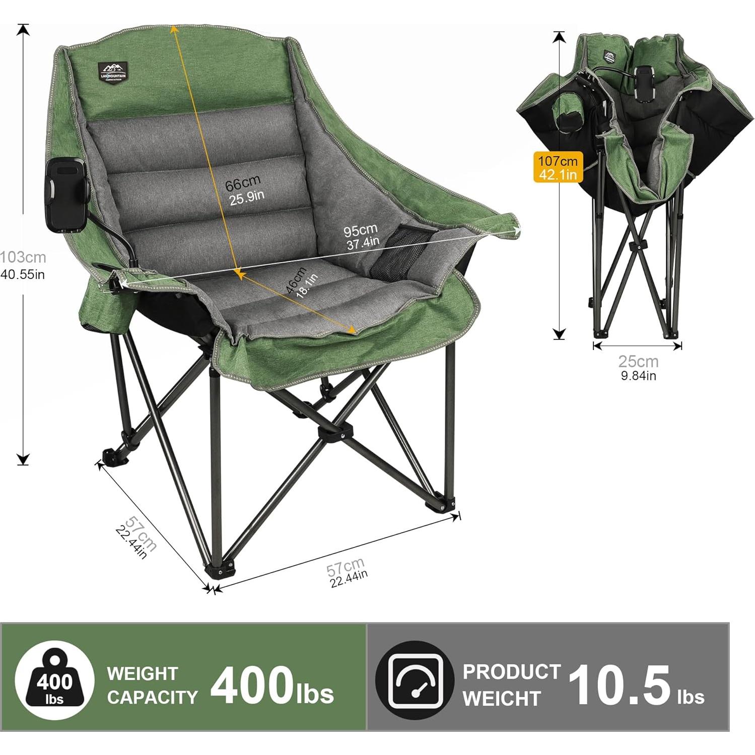 Silla de Camping Plegable LANMOUNTAIN XL Verde 181.4Kg