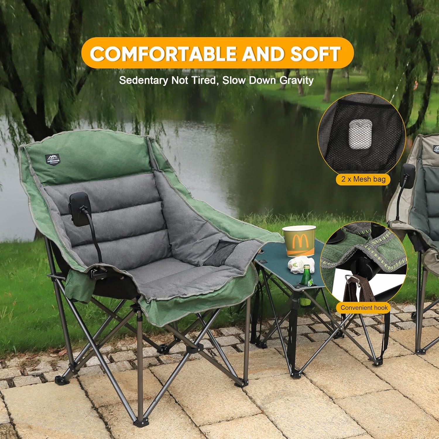 Silla de Camping Plegable LANMOUNTAIN XL Verde 181.4Kg