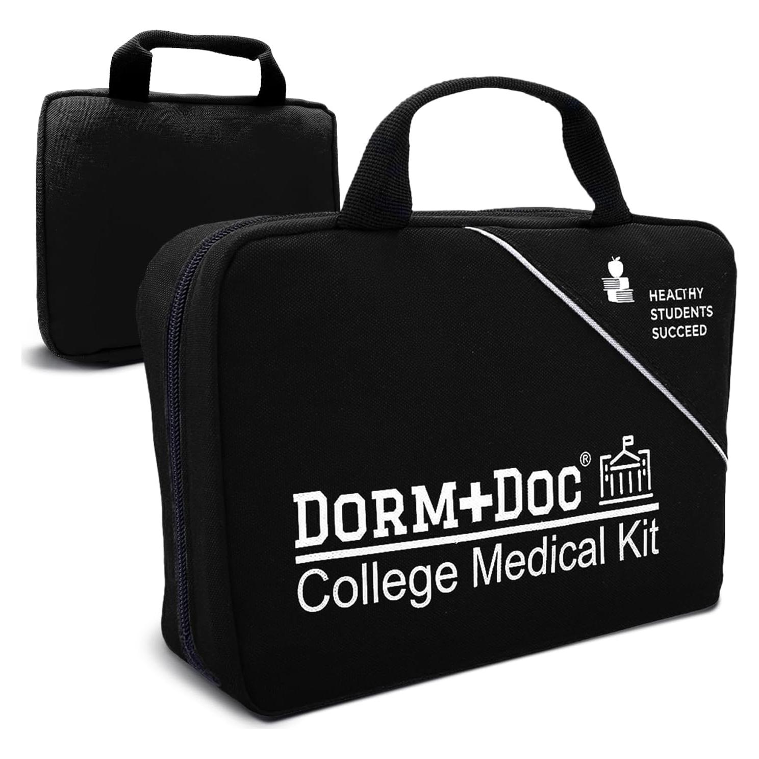 College First Aid Kit – Compact Emergency Medical Kit for Dorm Rooms, School, Sports – with Bandages, OTC Medicines for Relief, Gauze, Quick Care Set – Portable Health Kit - 175 PCS, Black