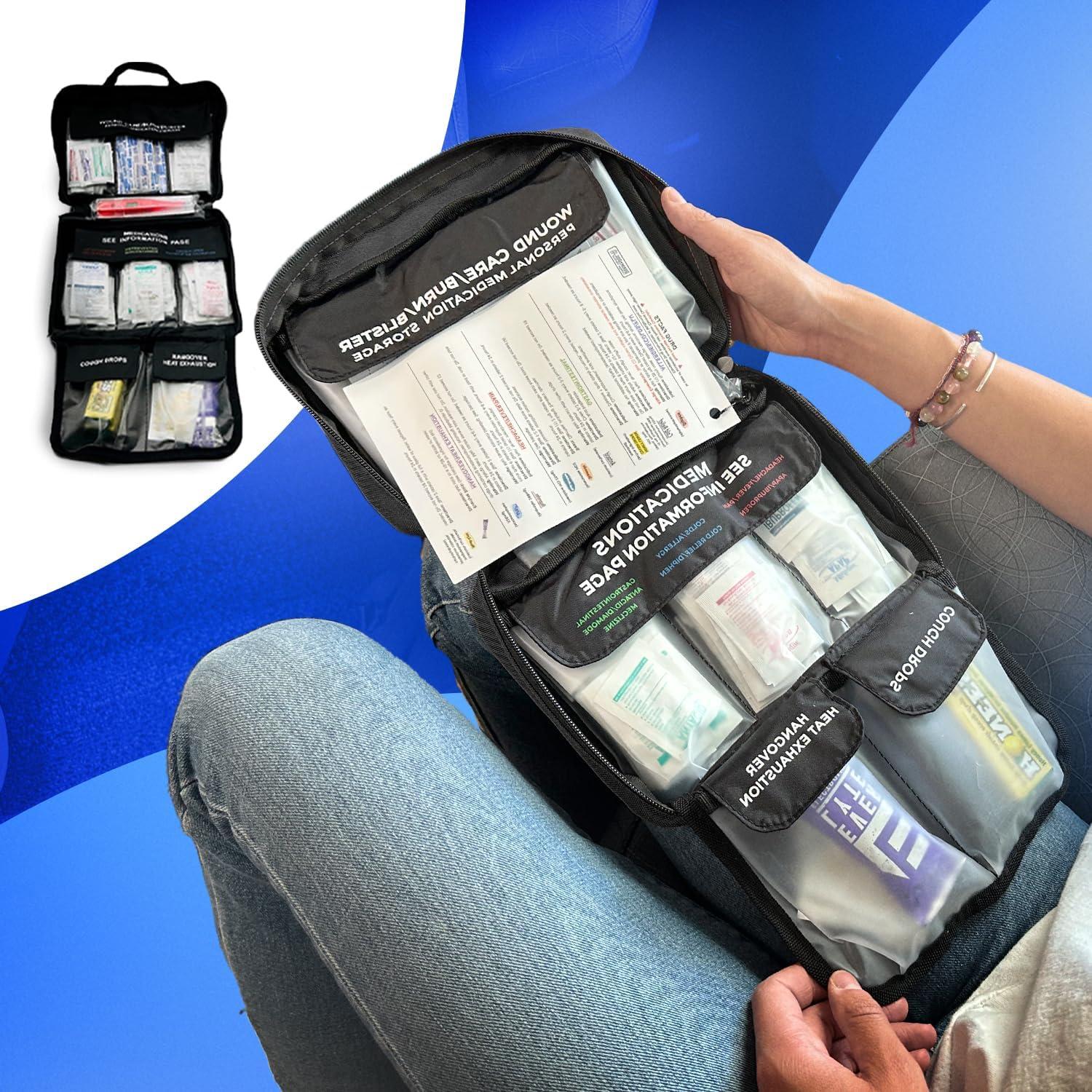 College First Aid Kit – Compact Emergency Medical Kit for Dorm Rooms, School, Sports – with Bandages, OTC Medicines for Relief, Gauze, Quick Care Set – Portable Health Kit - 175 PCS, Black