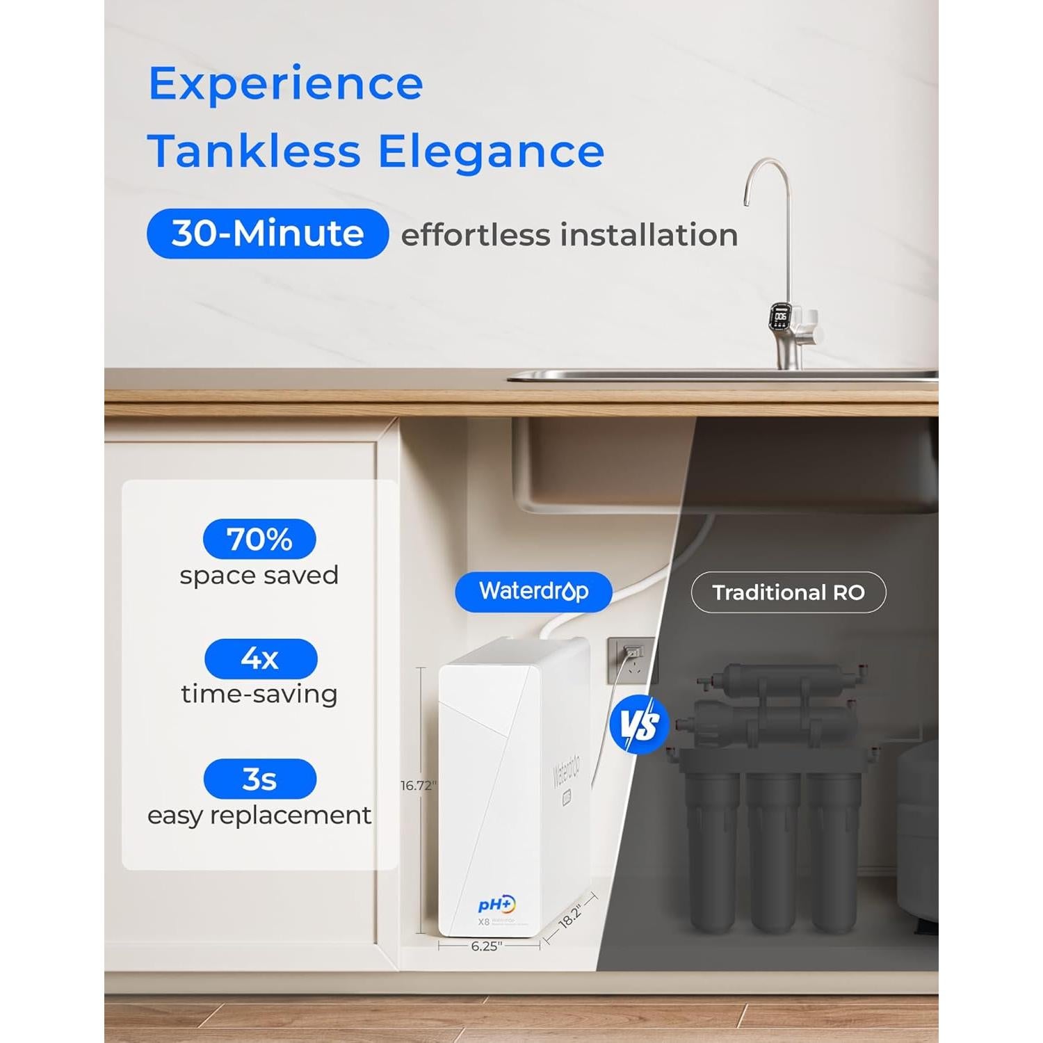 Sistema de Ósmosis Inversa Waterdrop WD-X8-Alcalino 800 GPD
