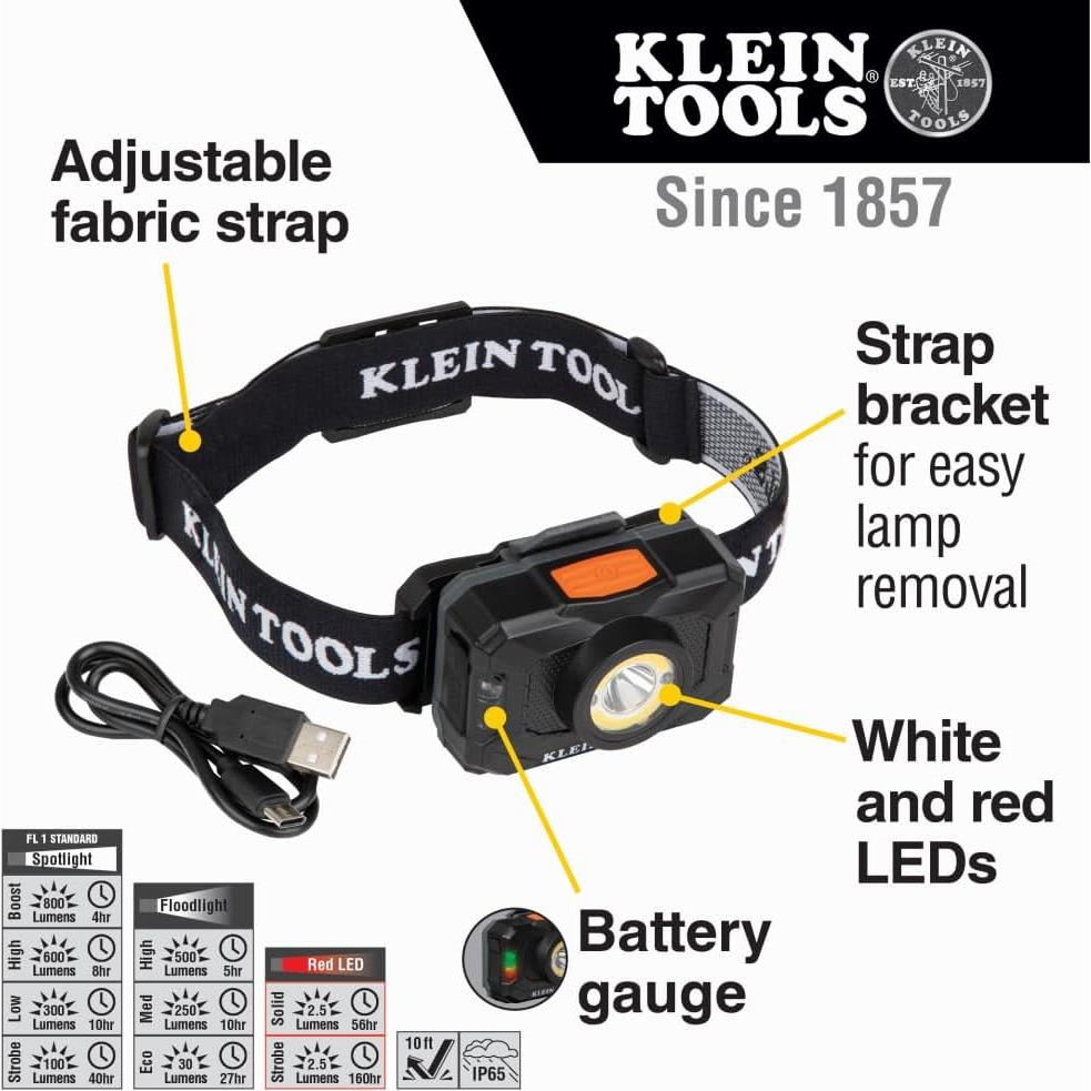 Linterna Frontal Recargable Klein Tools 800 Lúmenes LED