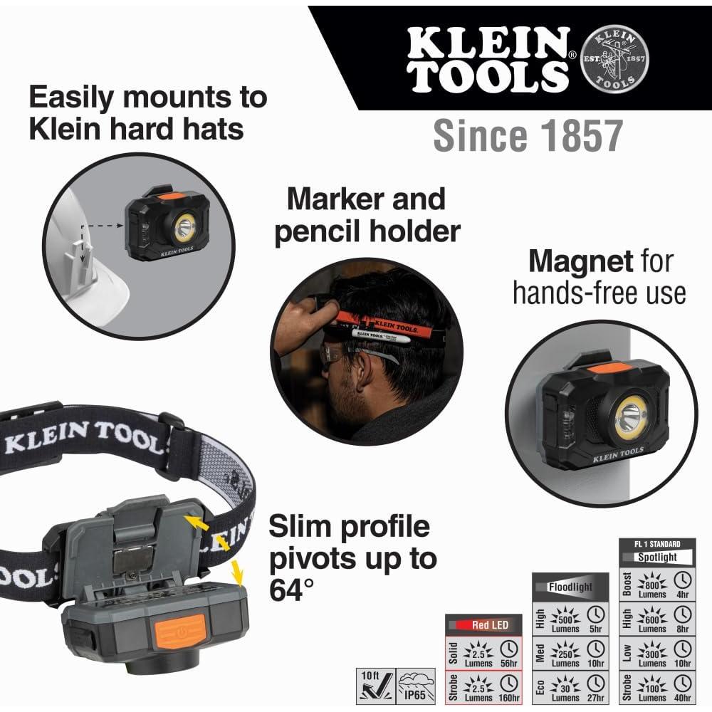 Linterna Frontal Recargable Klein Tools 800 Lúmenes LED