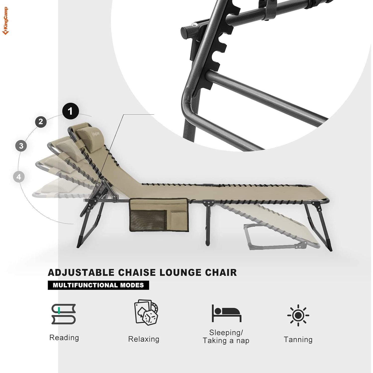 Silla Lounge Plegable KingCamp Beige Ajustable 5 Posiciones