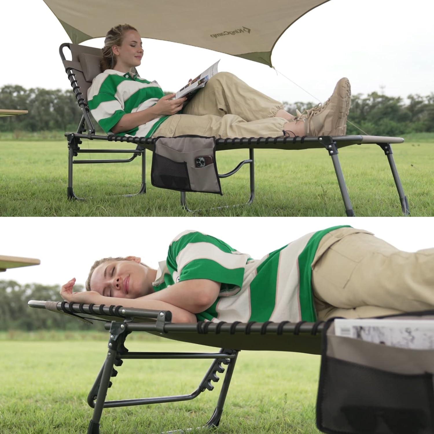 Silla Lounge Plegable KingCamp Beige Ajustable 5 Posiciones