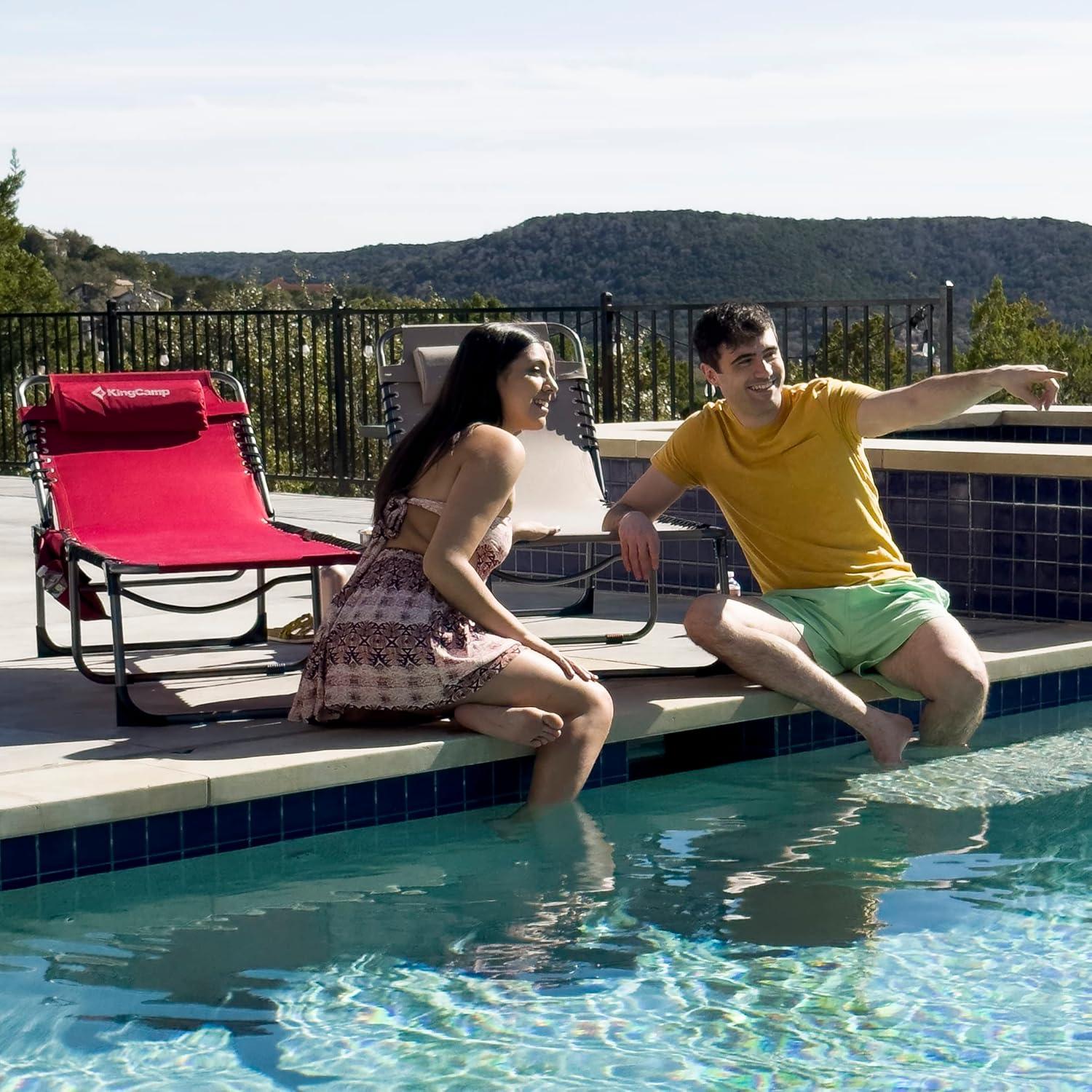 Silla Lounge Plegable KingCamp Beige Ajustable 5 Posiciones