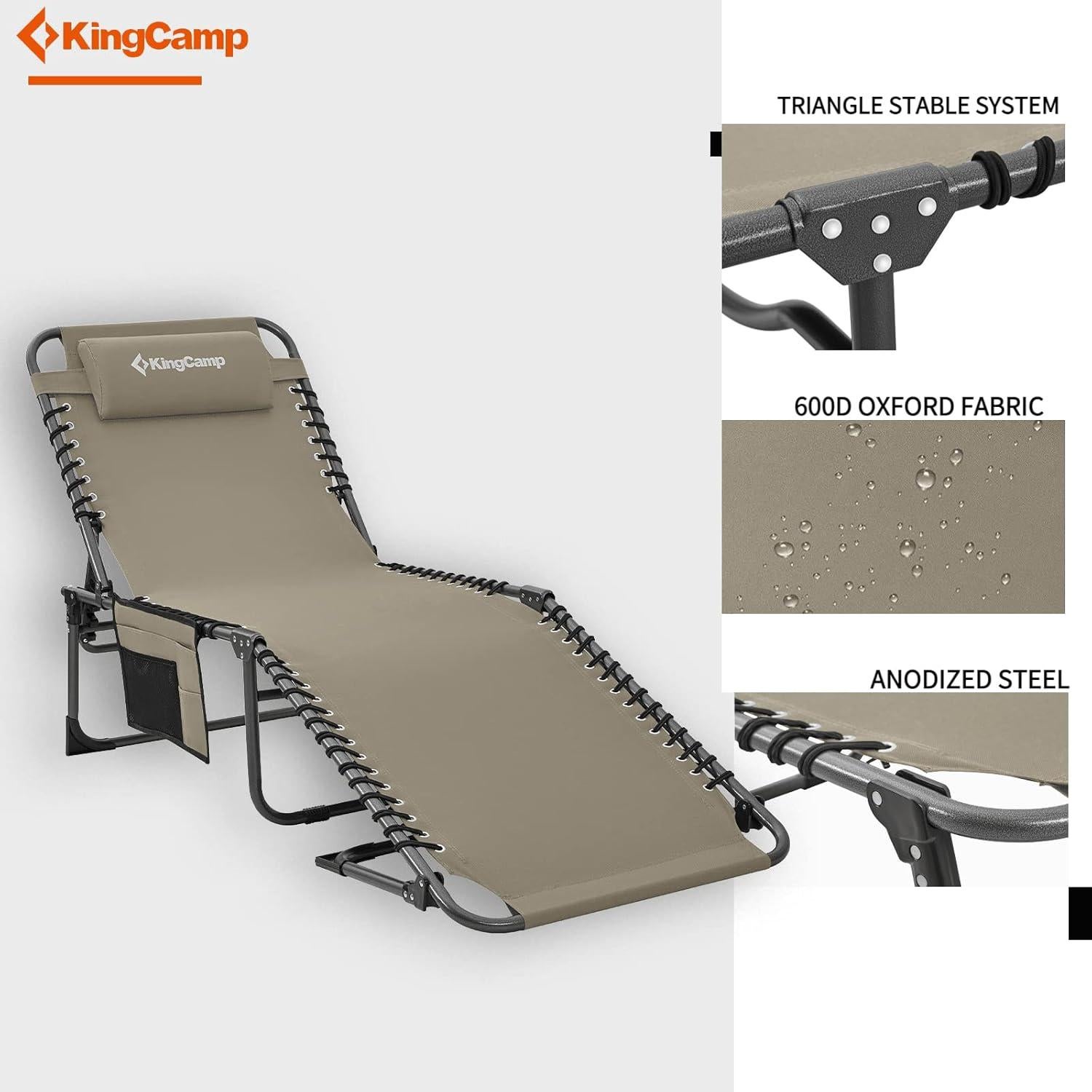 Silla Lounge Plegable KingCamp KC2029 Beige 5 Posiciones