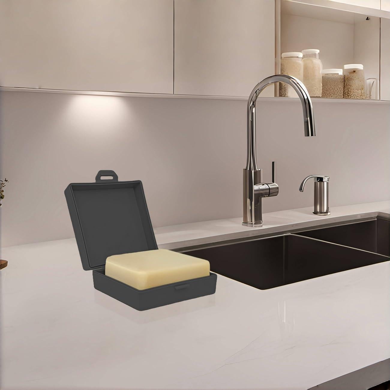 Estuche de Jabón Cuadrado Elimeta Negro Portátil para Viaje