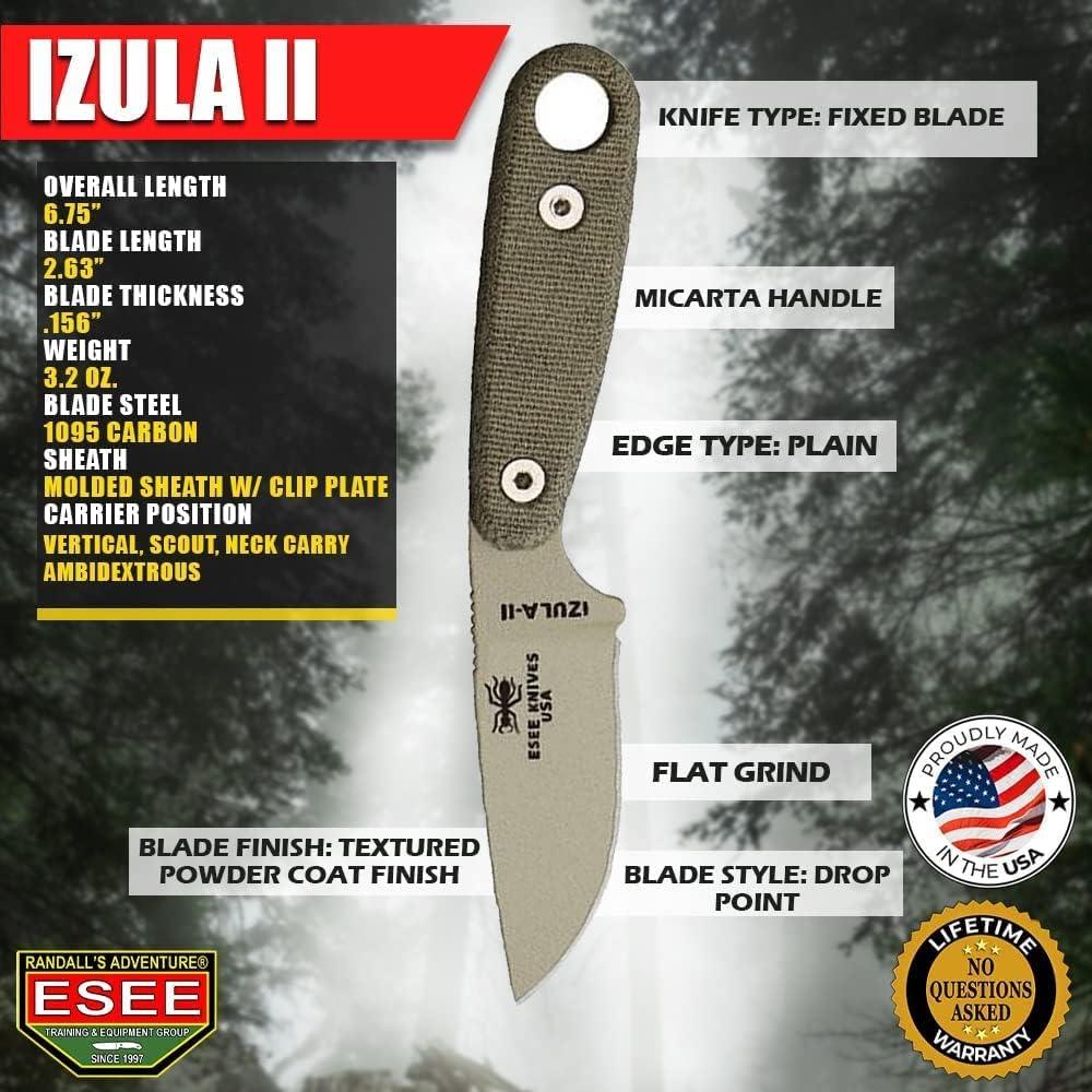 Cuchillo ESEE Izula-II Tan Desierto con Funda y Kit de Supervivencia