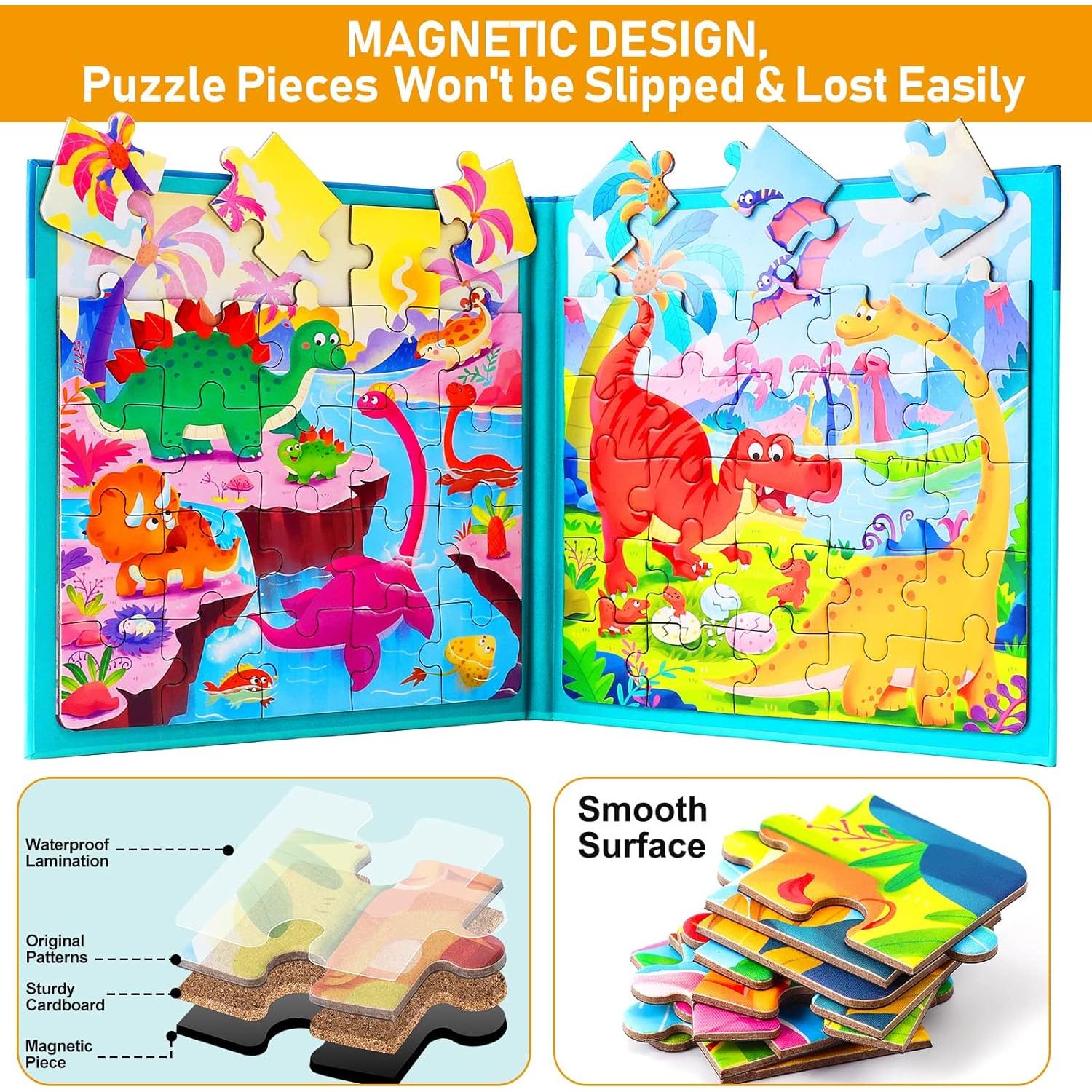 Rompecabezas Magnéticos Hieoby 2 Libros Dinosaurios y Animales