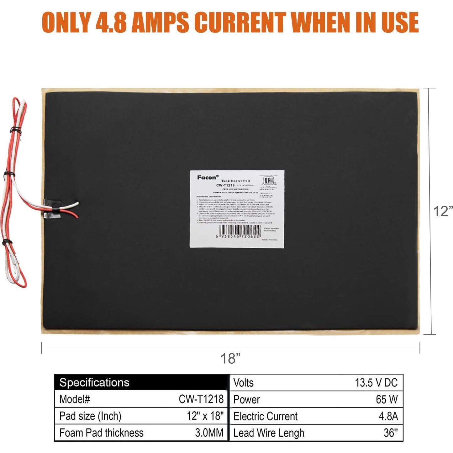 Almohadilla Calefactora Facon 12x18cm 12V - 2 Pack
