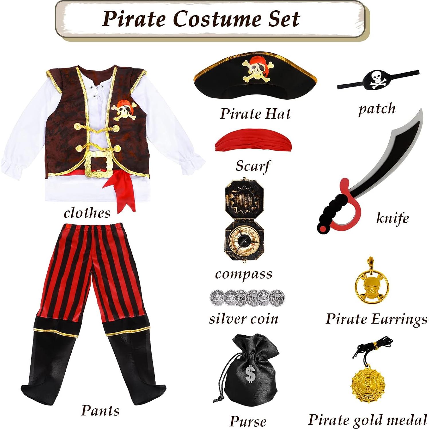 Disfraz de Pirata G.C para Niños con Accesorios - Talla 10-12 Años