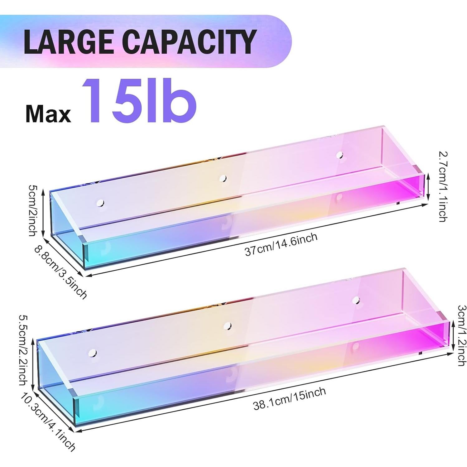Estantes Flotantes de Acrílico Iridiscentes Bakzon - 2 Piezas