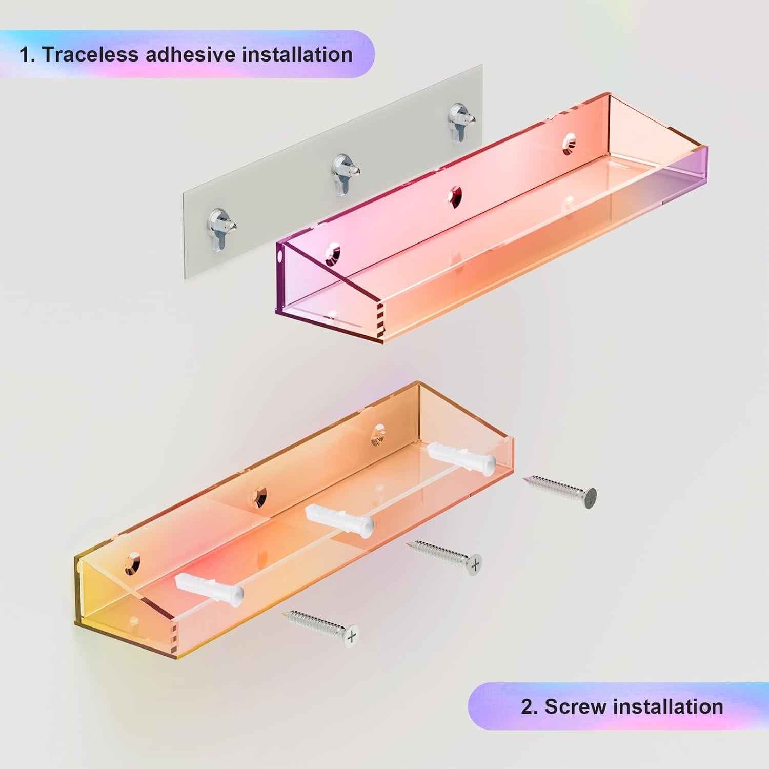 Estantes Flotantes de Acrílico Iridiscentes Bakzon - 2 Piezas