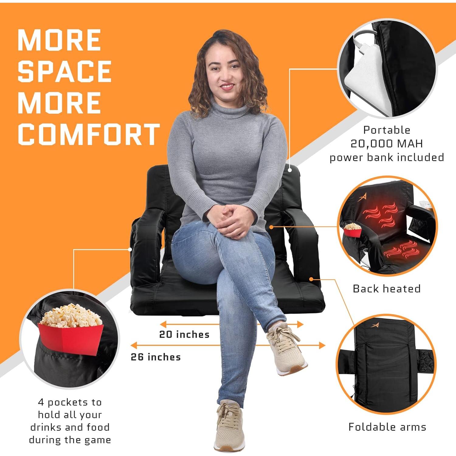 Asiento de Estadio Calentado ACELETIQS 66 cm Plegable con Soporte