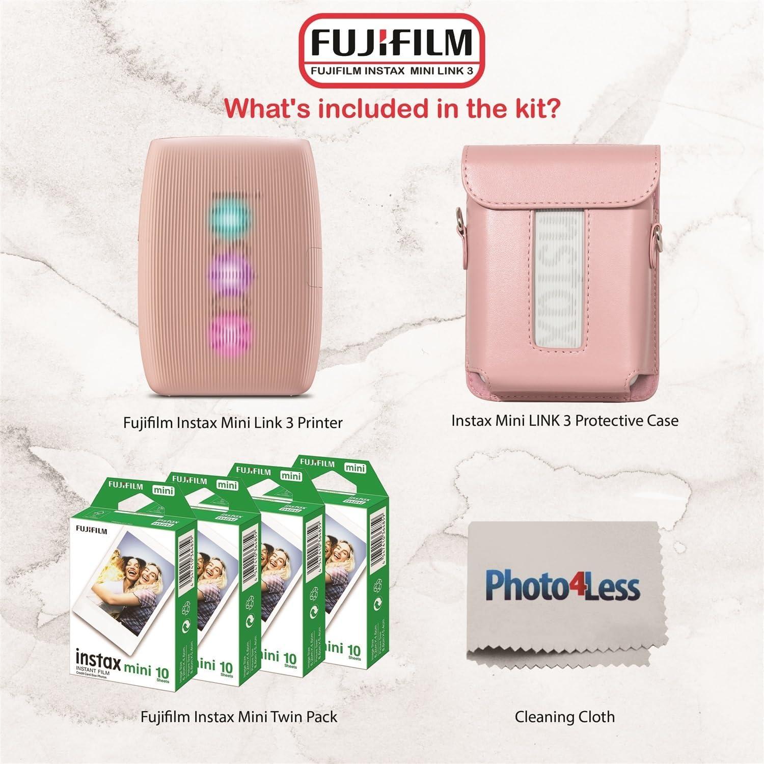 Impresora Fujifilm Instax Mini Link 3 + 40 Hojas + Funda Rosa