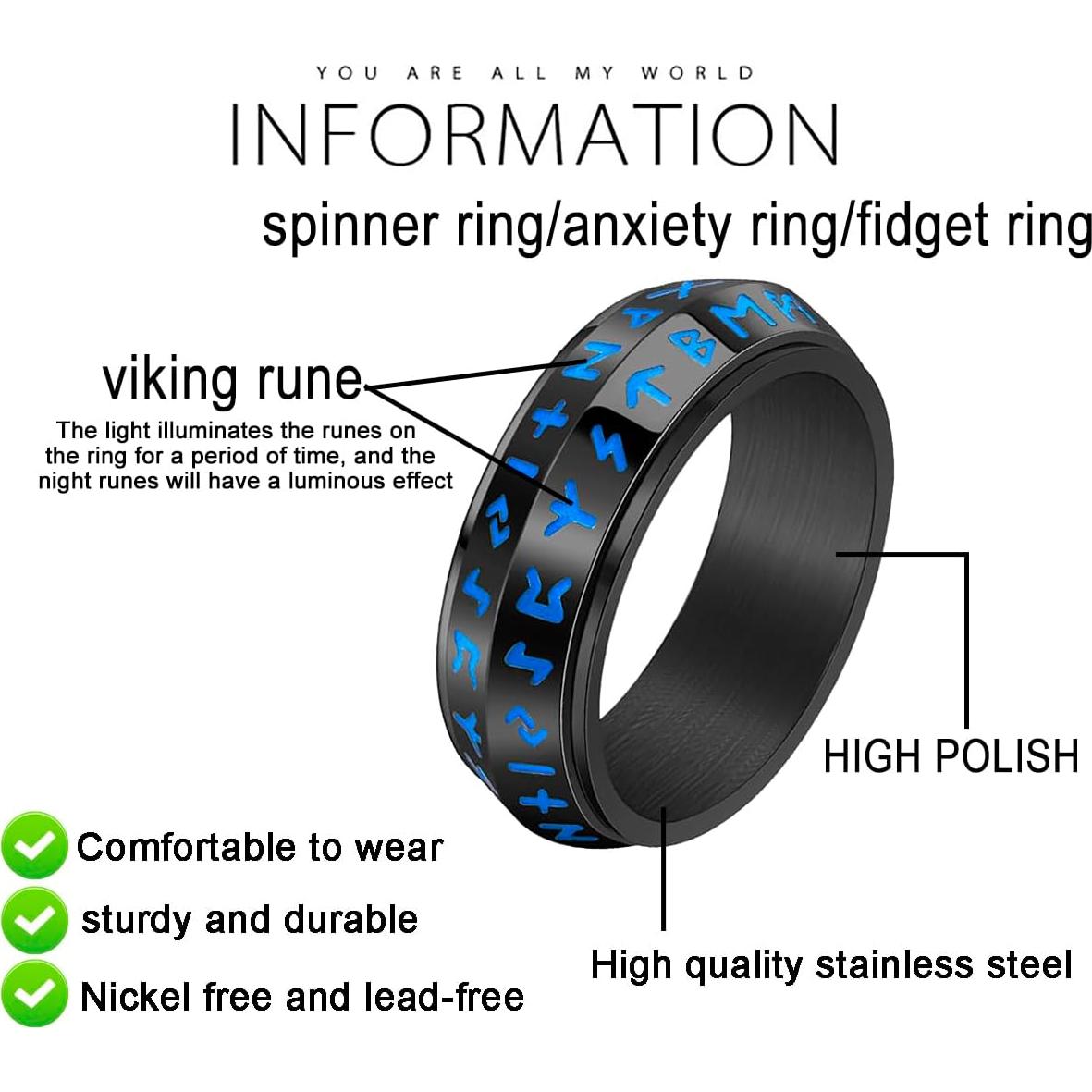 Anillo giratorio de ansiedad Viking de acero inoxidable 8 mm