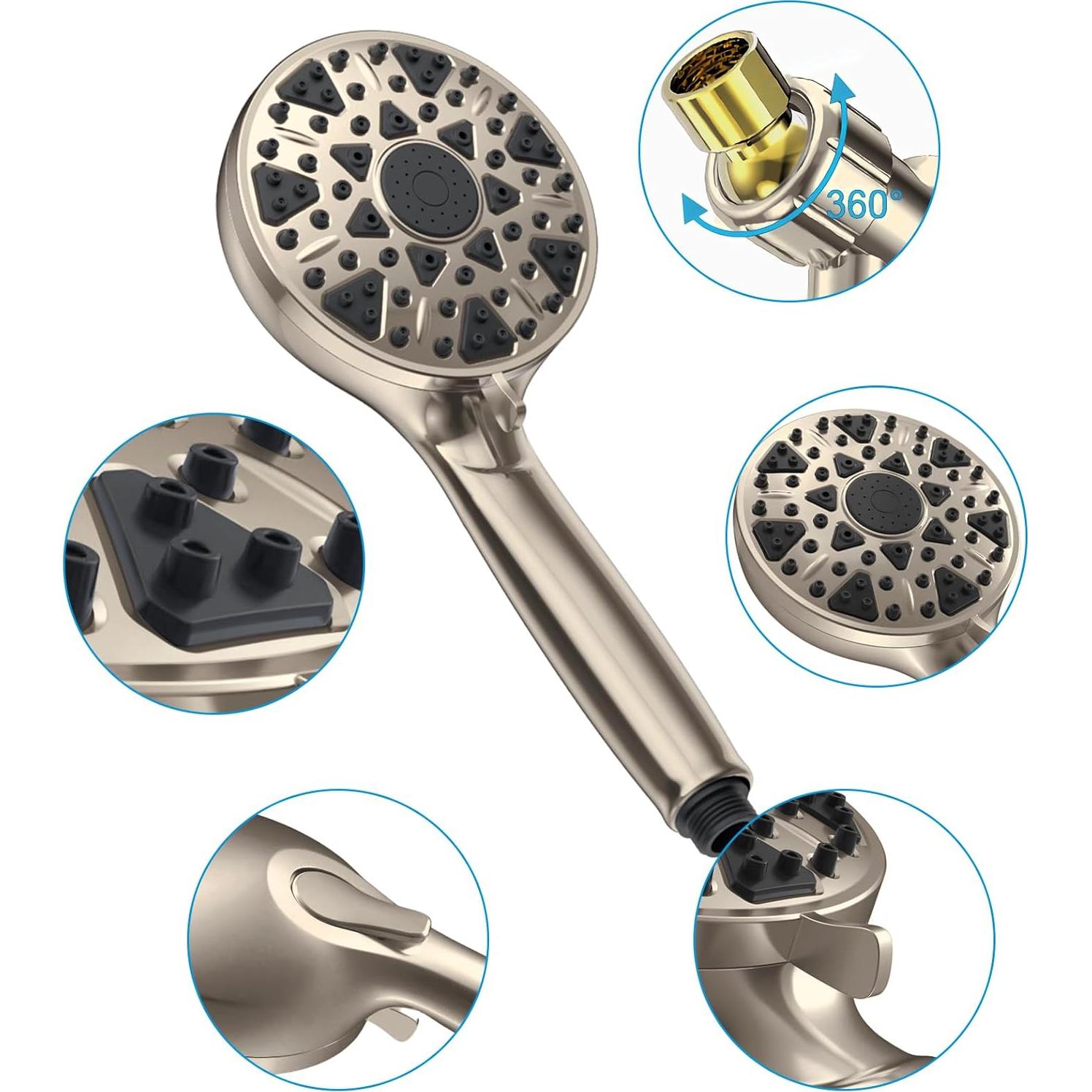 Cabezal de Ducha BOWGER Alta Presión 7 Modos Níquel Cepillado