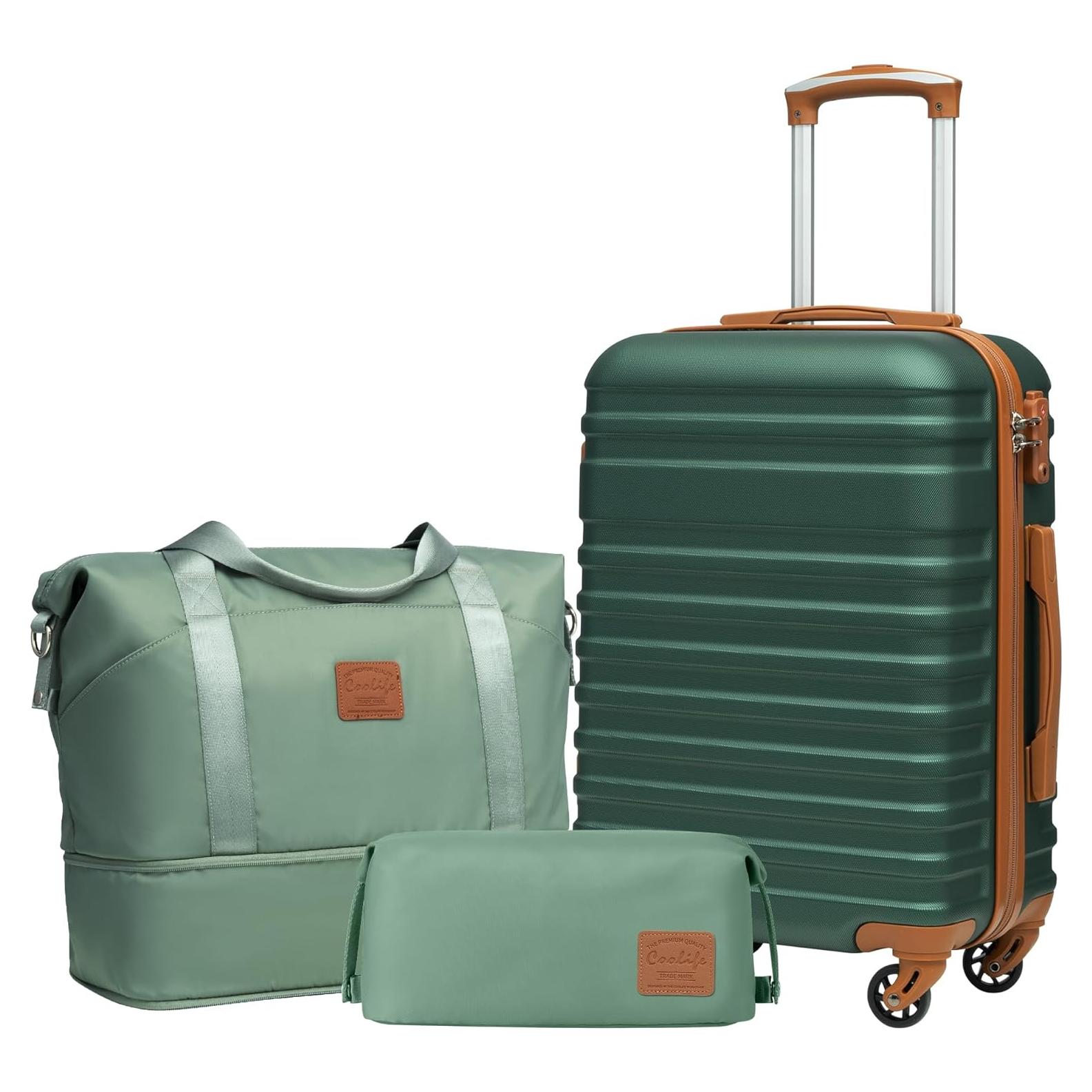 Conjunto de Maletas Coolife 3 Piezas Verde Oscuro con Candado TSA