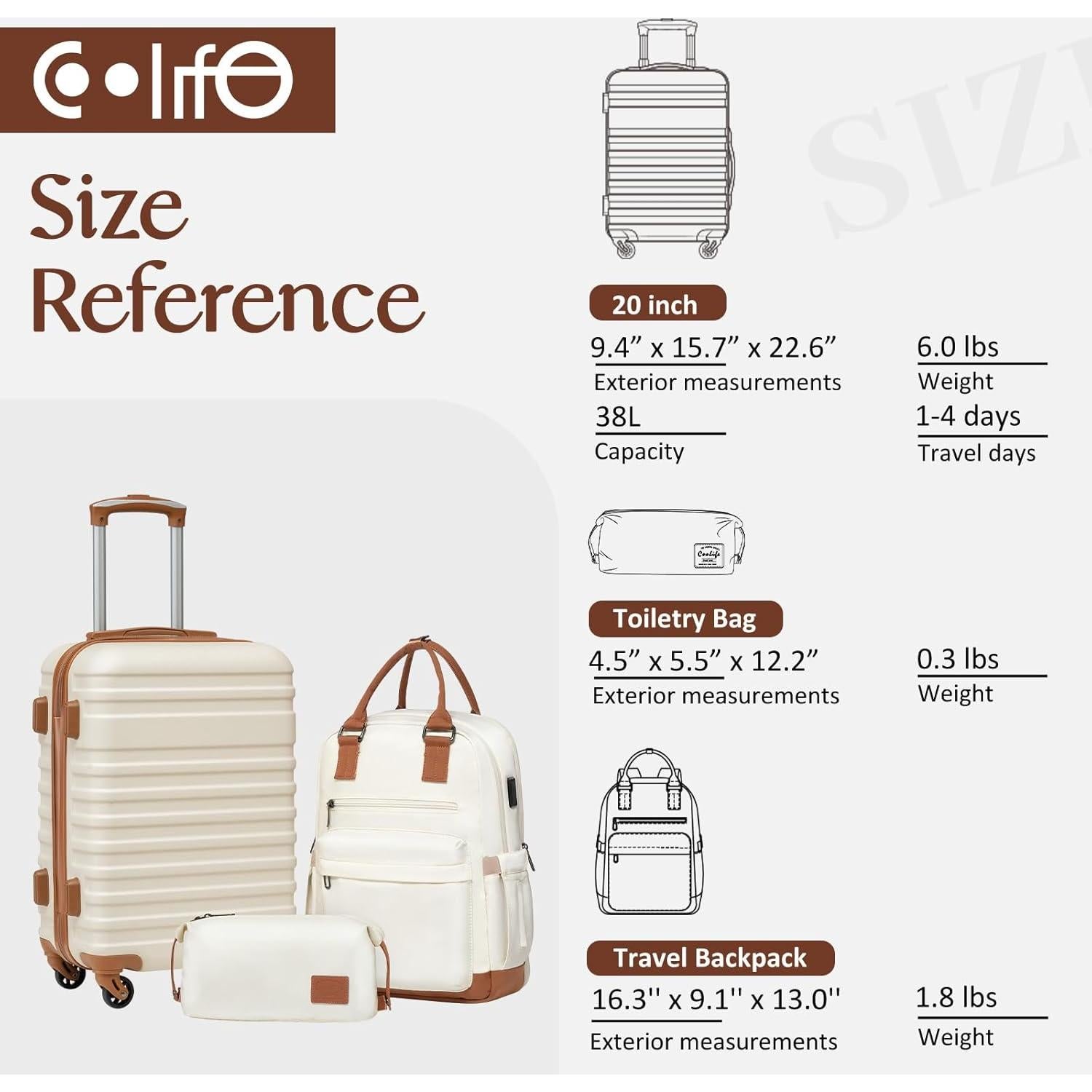 Conjunto de Equipaje Coolife 3 Piezas Maletas Duras con TSA