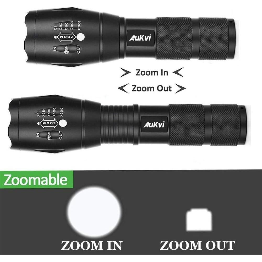 Linterna Táctica AuKvi AKV-E800 3000 Lúmenes Zoomable 5 Modos