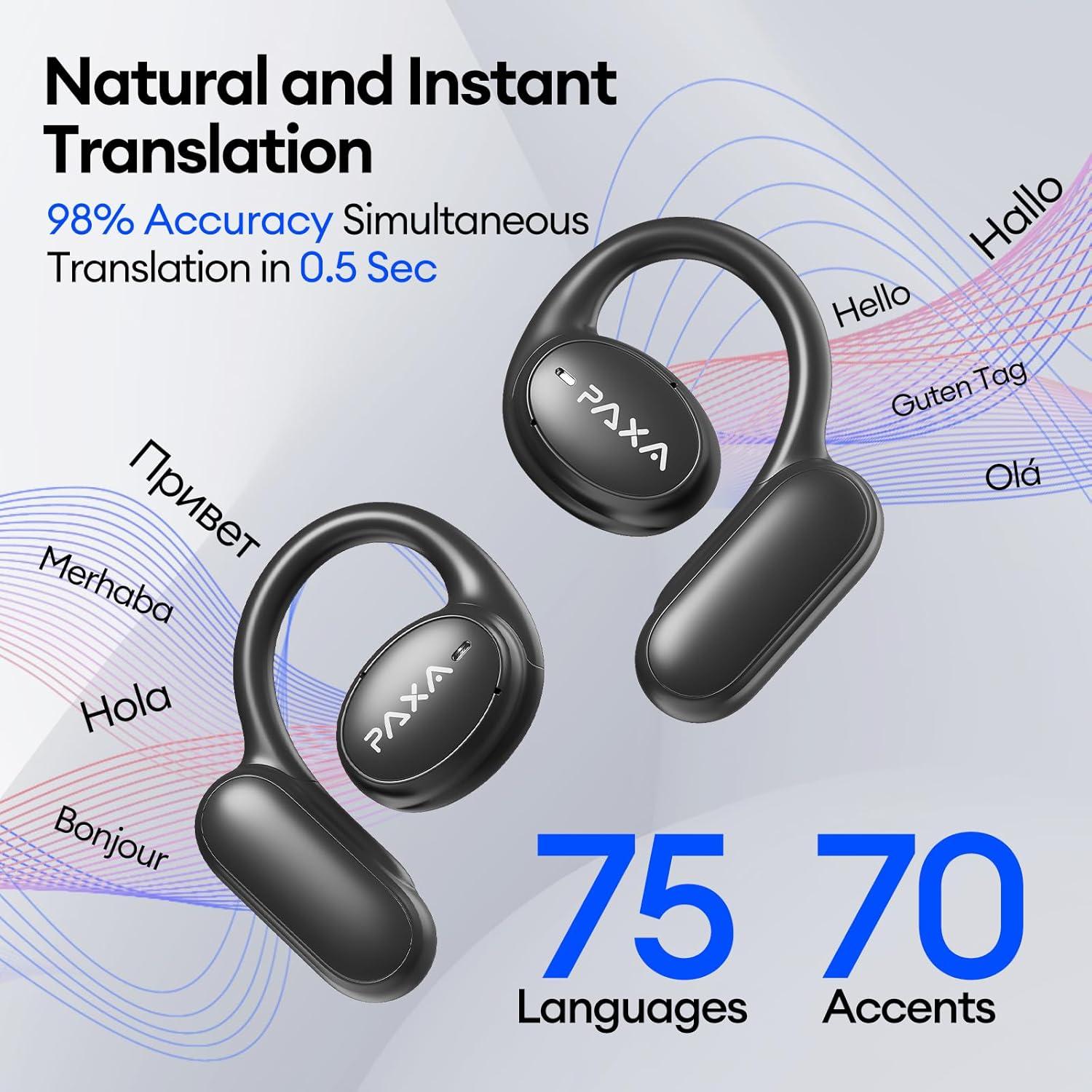 Auriculares Traductores PAXA OpenAir5 Bluetooth 5.4 Negro