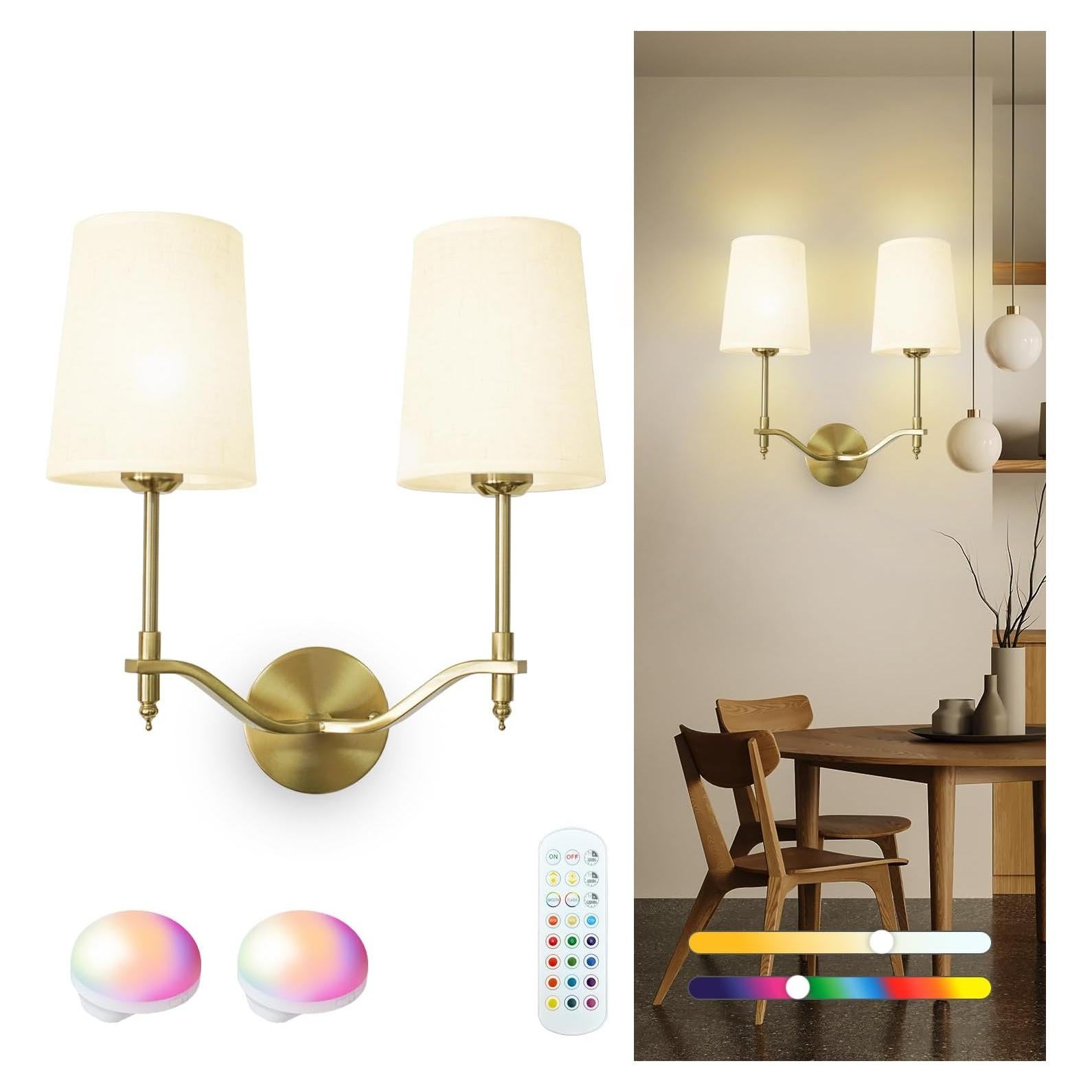 Aplique de Pared Inalámbrico Troconce Dorado 2-Luz RGB Recargable