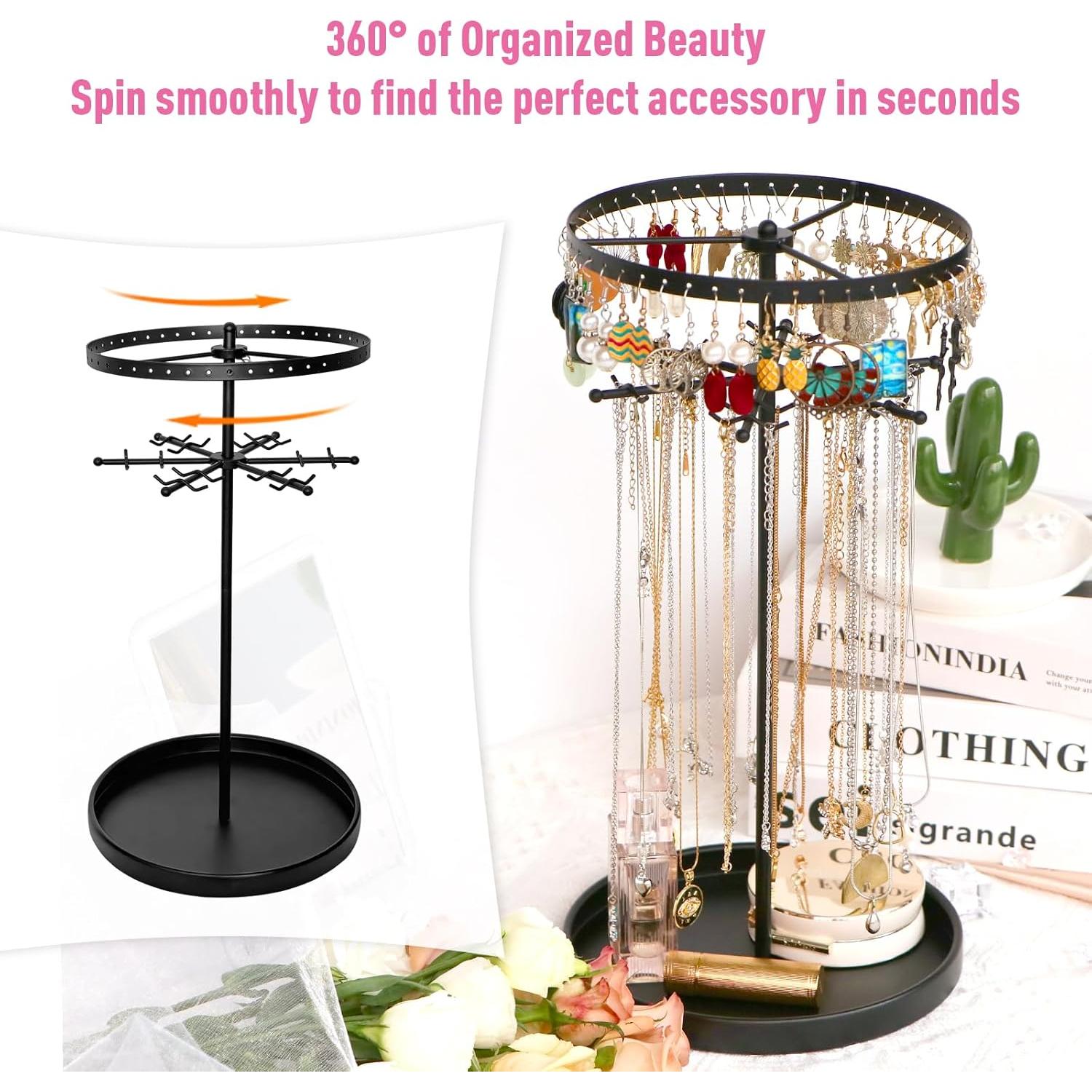 Organizador de Joyería Rotativo 360° 2 Niveles 17Dec Negro
