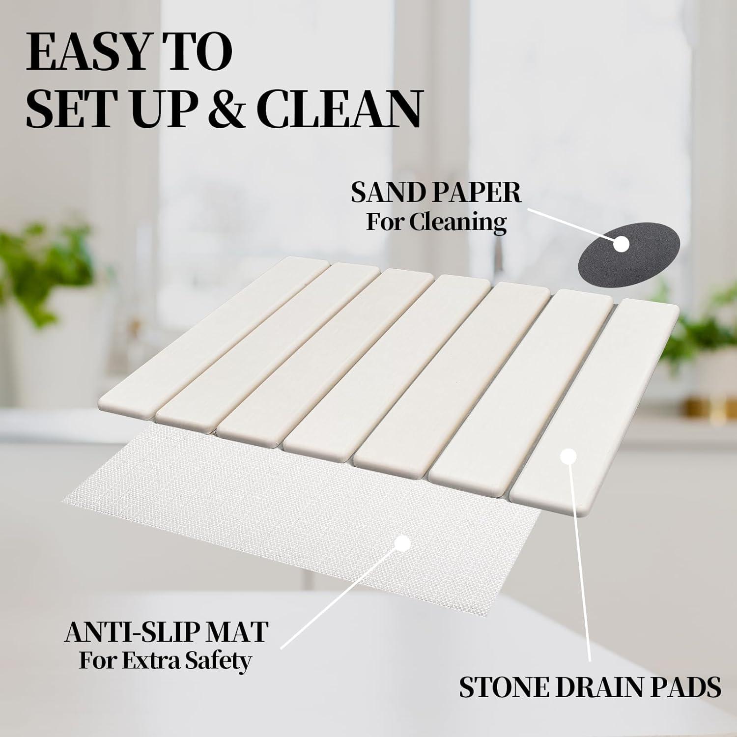 Alfombrilla de Diatomita Ecológica para Secar Platos 40x30 cm - Blanca