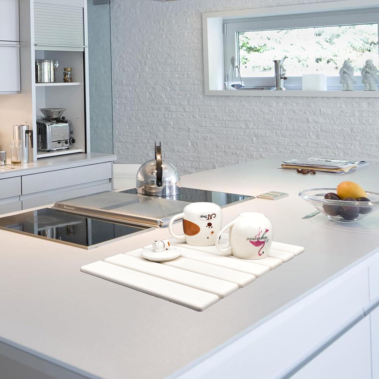 Alfombrilla de Diatomita Ecológica para Secar Platos 40x30 cm - Blanca